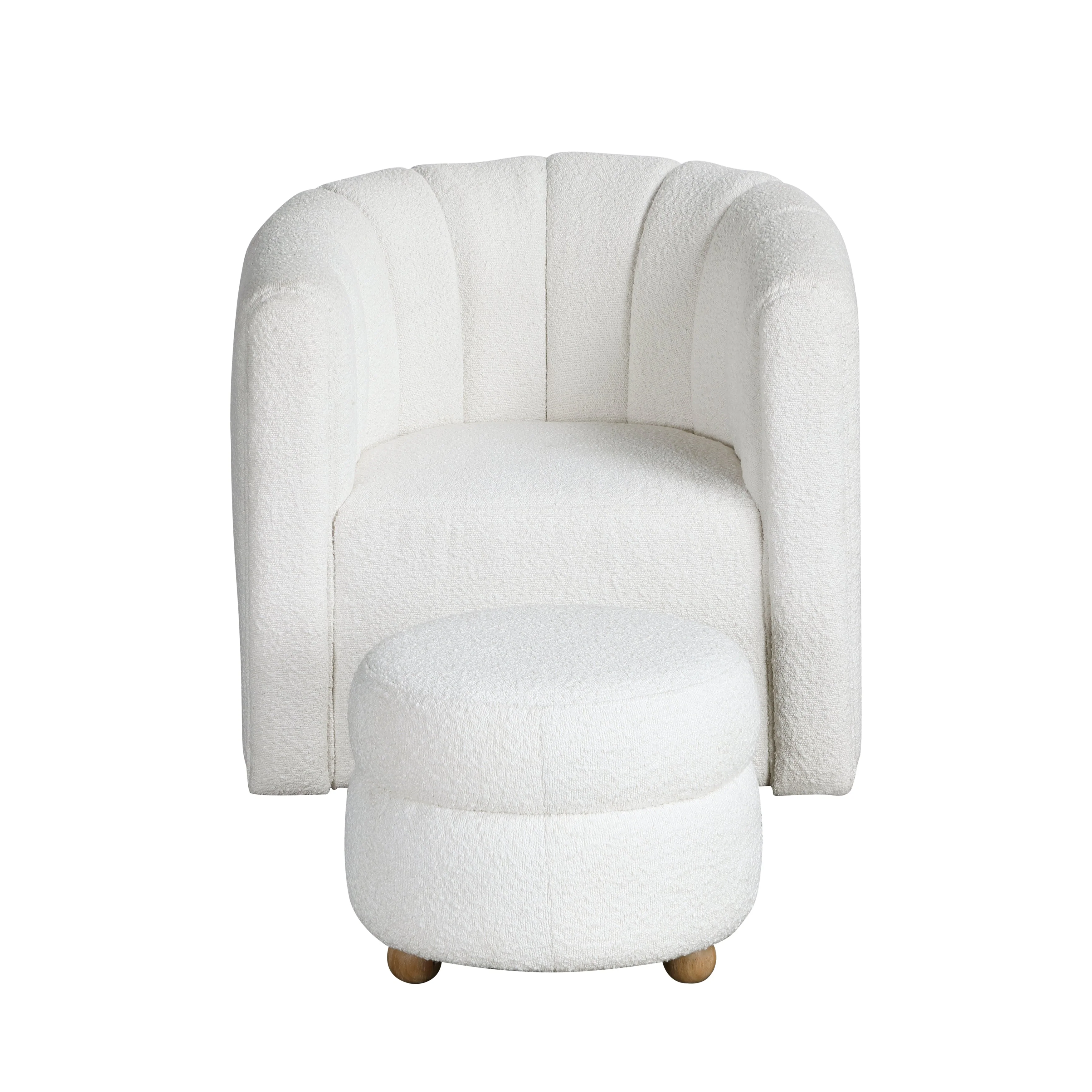 Delaney White Boucle Swivel Chair with Ottoman - Image 2