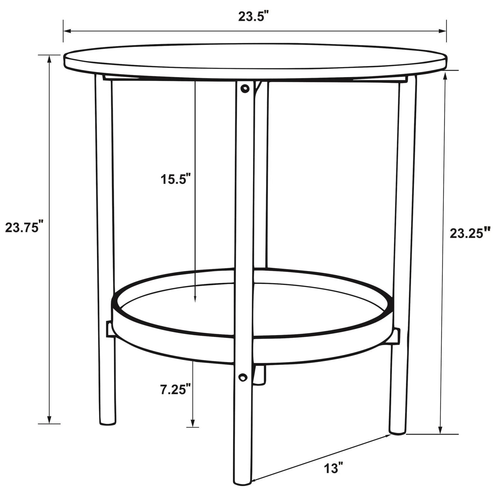 Delfin Black and Brown Round Glass Top End Table with Shelf - Image 6