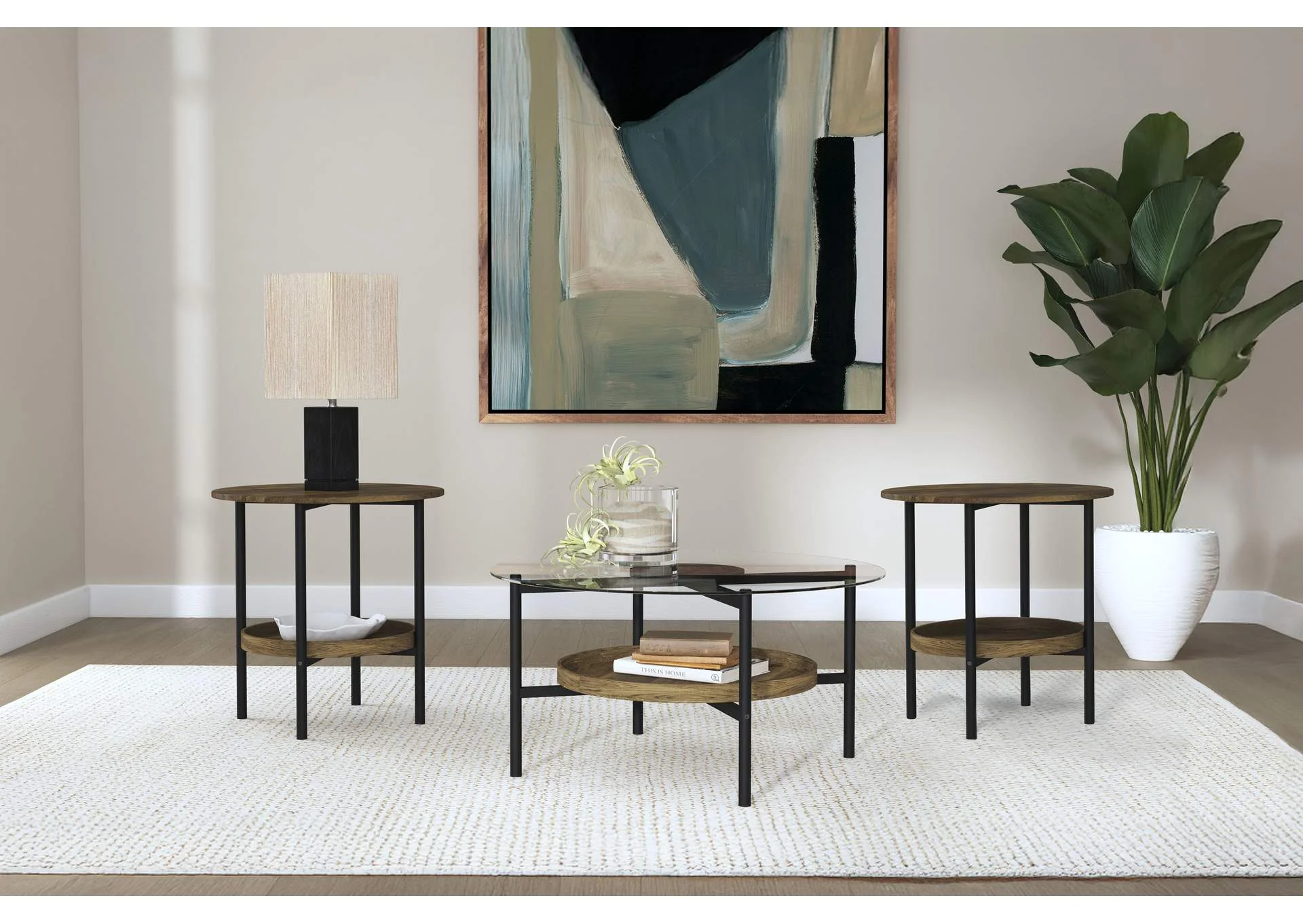 Delfin Brown 3-Piece Round Coffee and End Table Set
