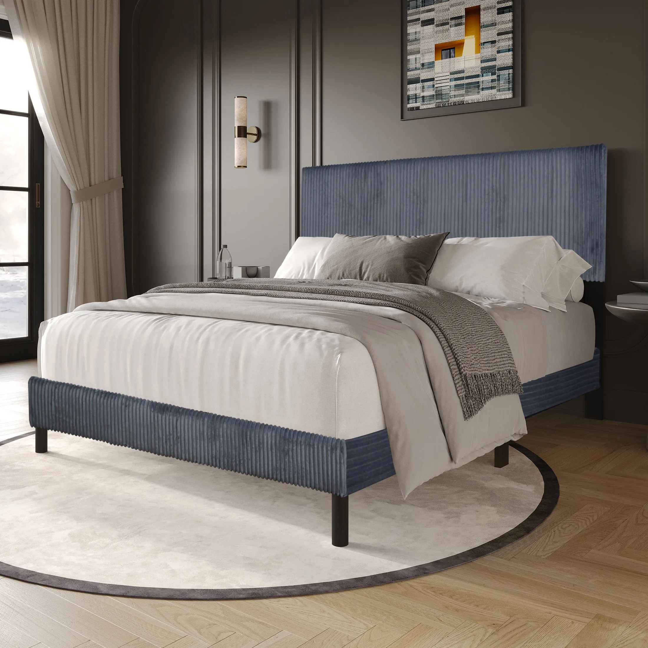 Deluxe Grey Queen Platform Bed