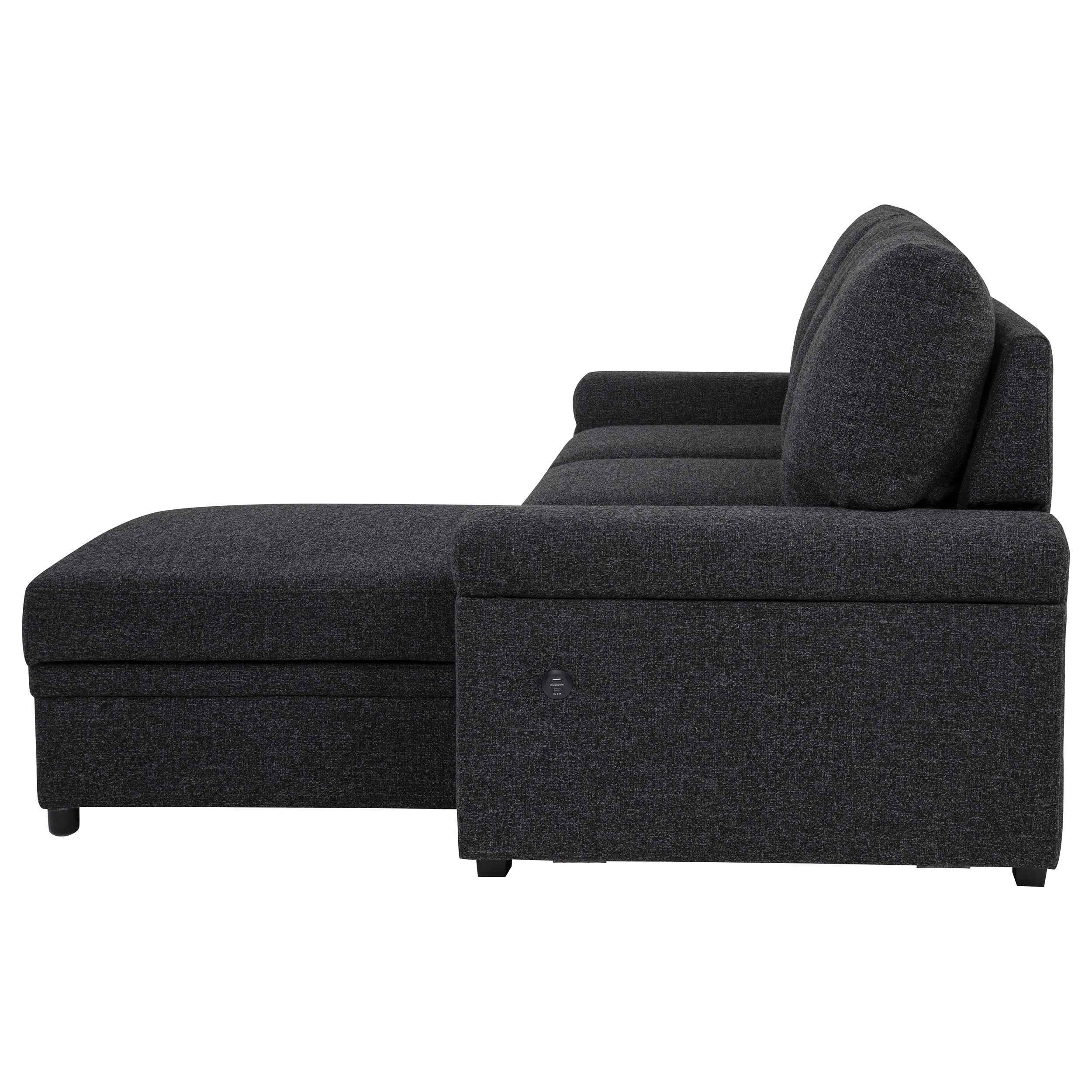 Demko Black Sleeper Sectional Sofa with Speaker and Storage Chaise - Image 10
