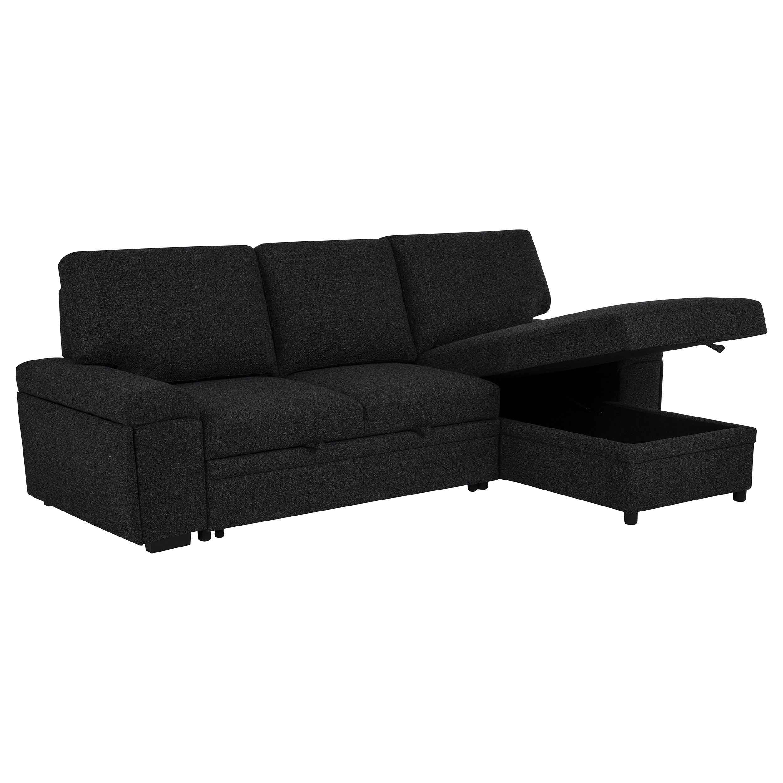 Demko Black Sleeper Sectional Sofa with Speaker and Storage Chaise - Image 2
