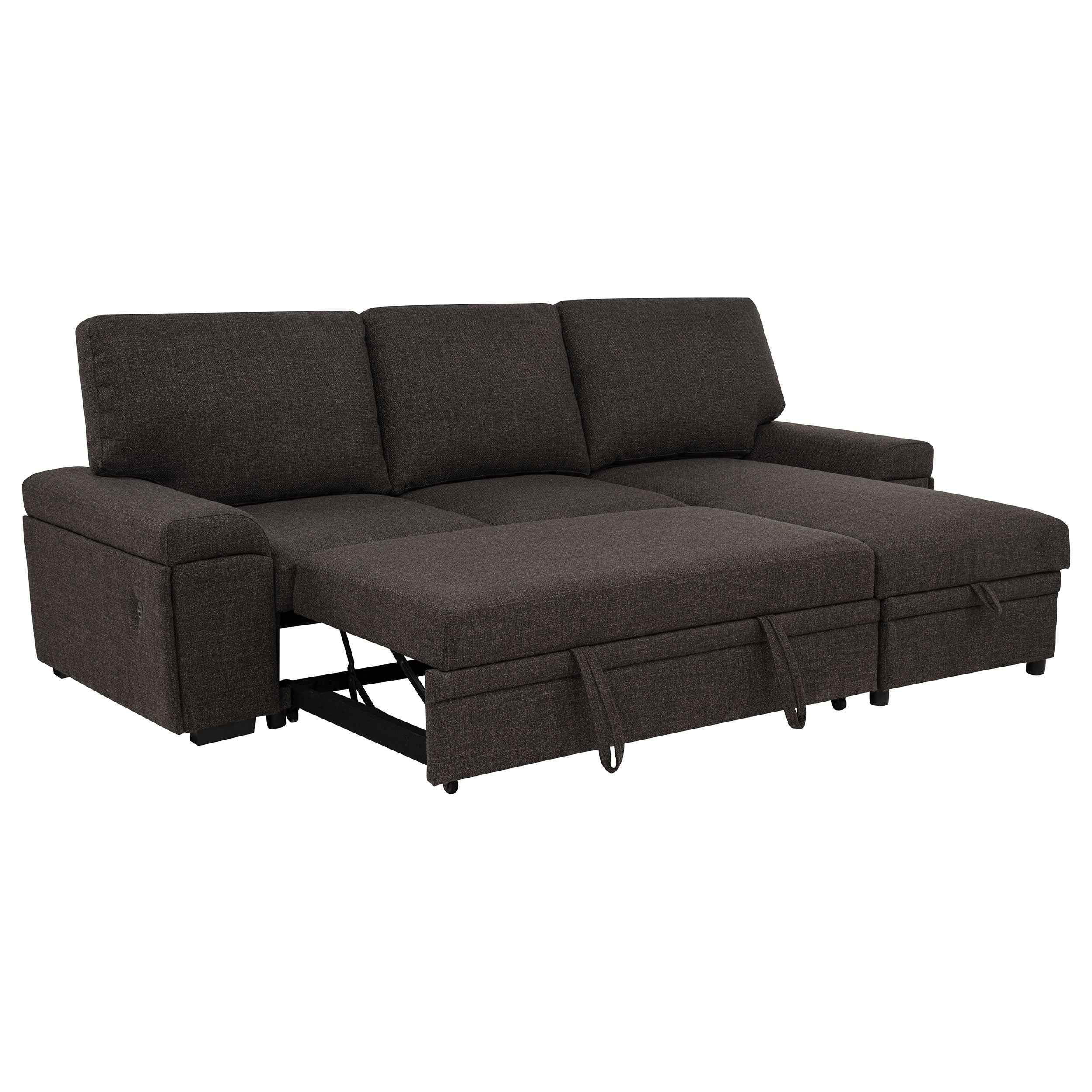 Demko Brown Sleeper Sectional Sofa with Speaker and Storage Chaise - Image 3