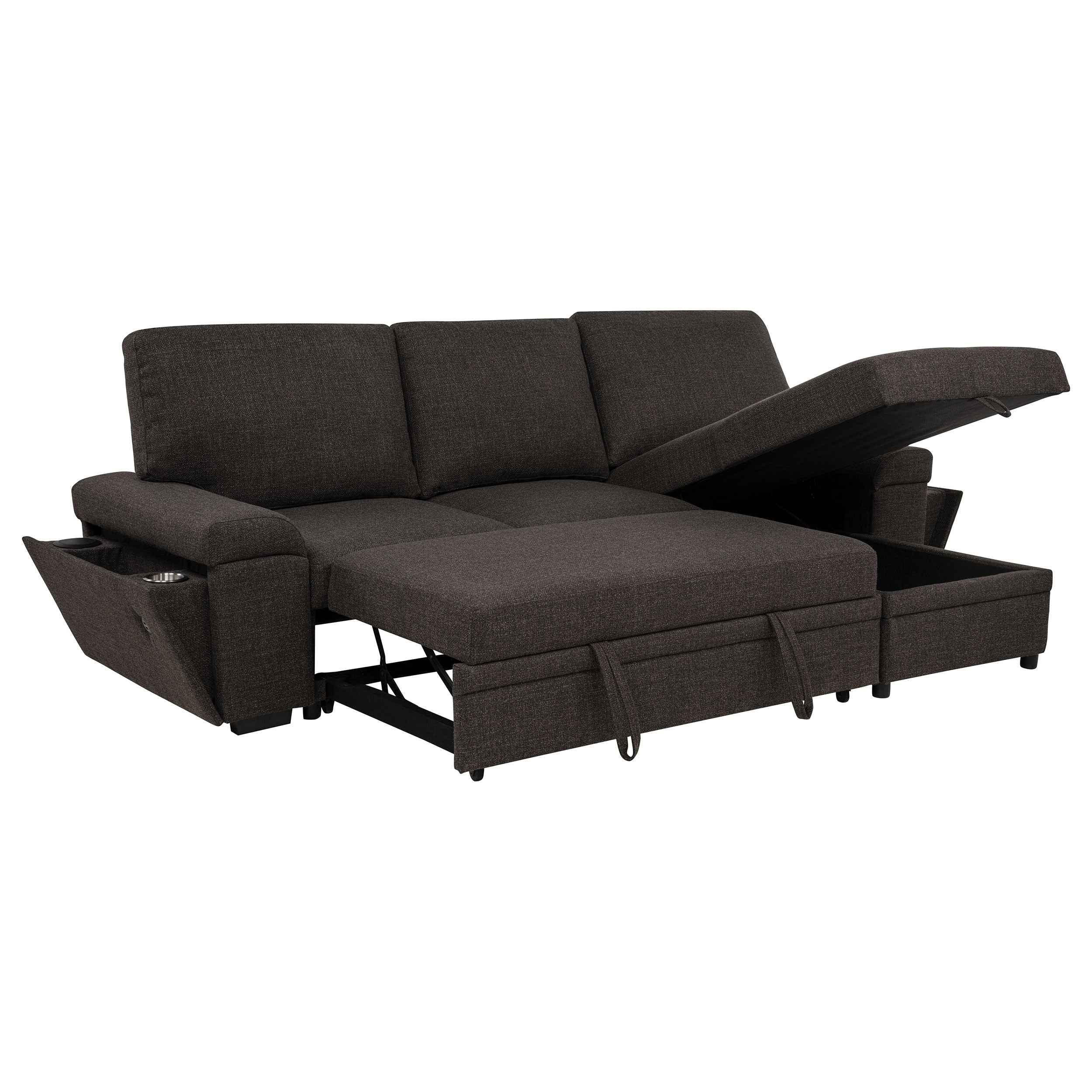 Demko Brown Sleeper Sectional Sofa with Speaker and Storage Chaise - Image 4