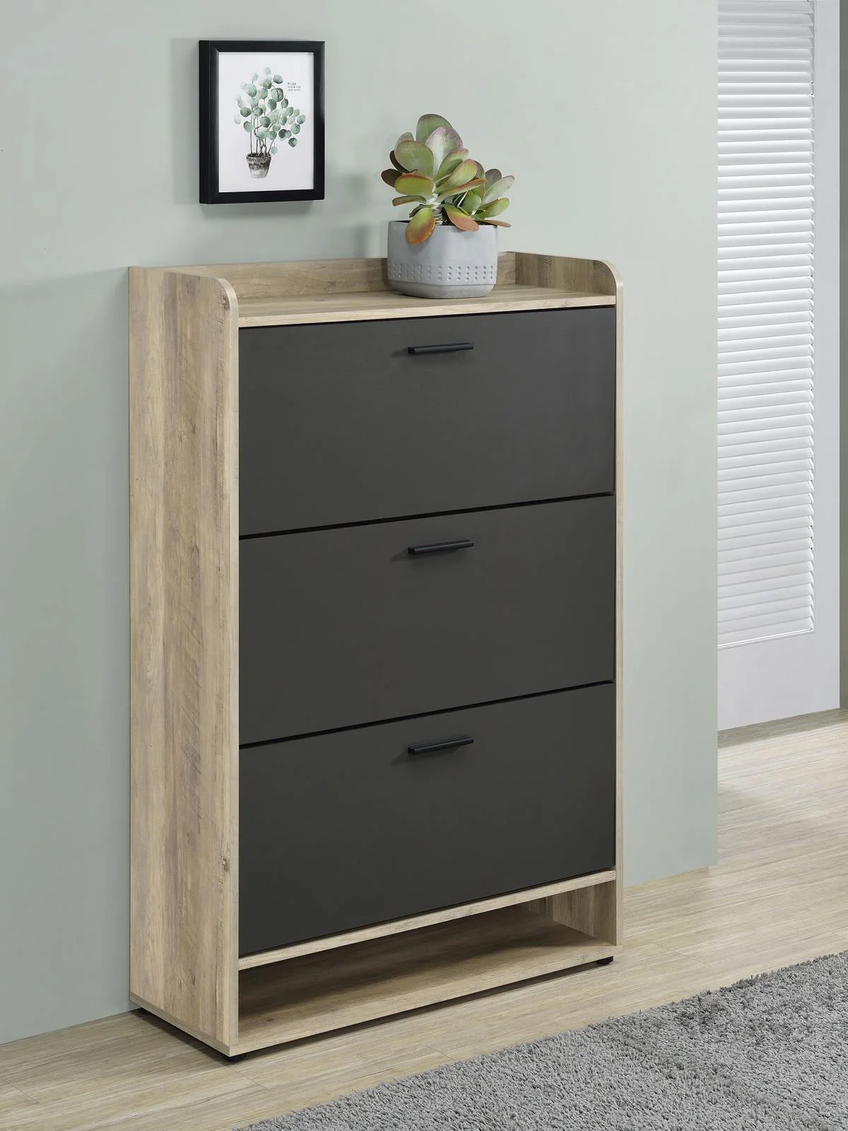 Denia Antique Pine and Grey 3-tier Shoe Storage Cabinet