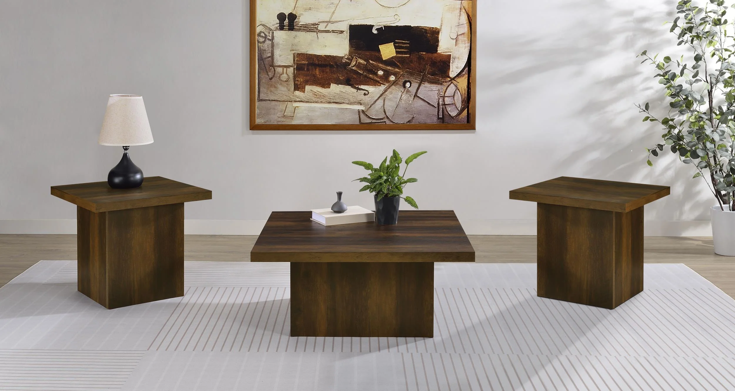 Devar Dark Pine 3-Piece Square Coffee and End Table Set