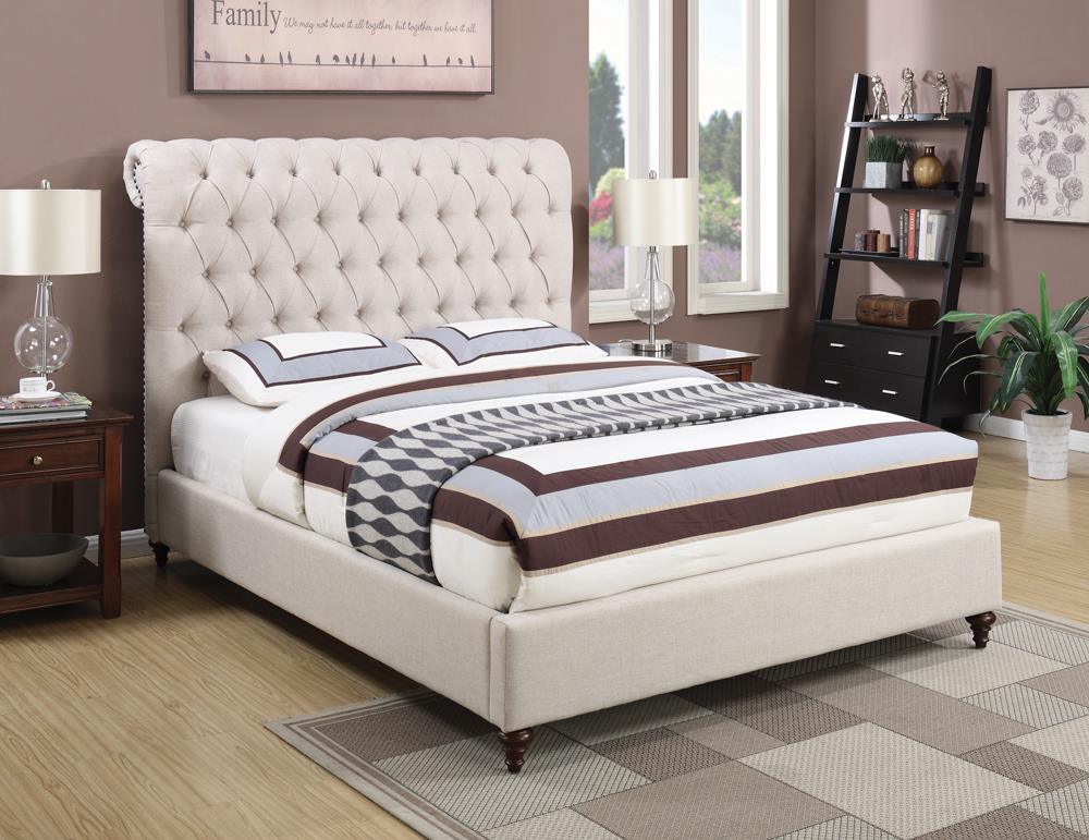 Devon Button Tufted Upholstered California King Bed Beige - Image 5
