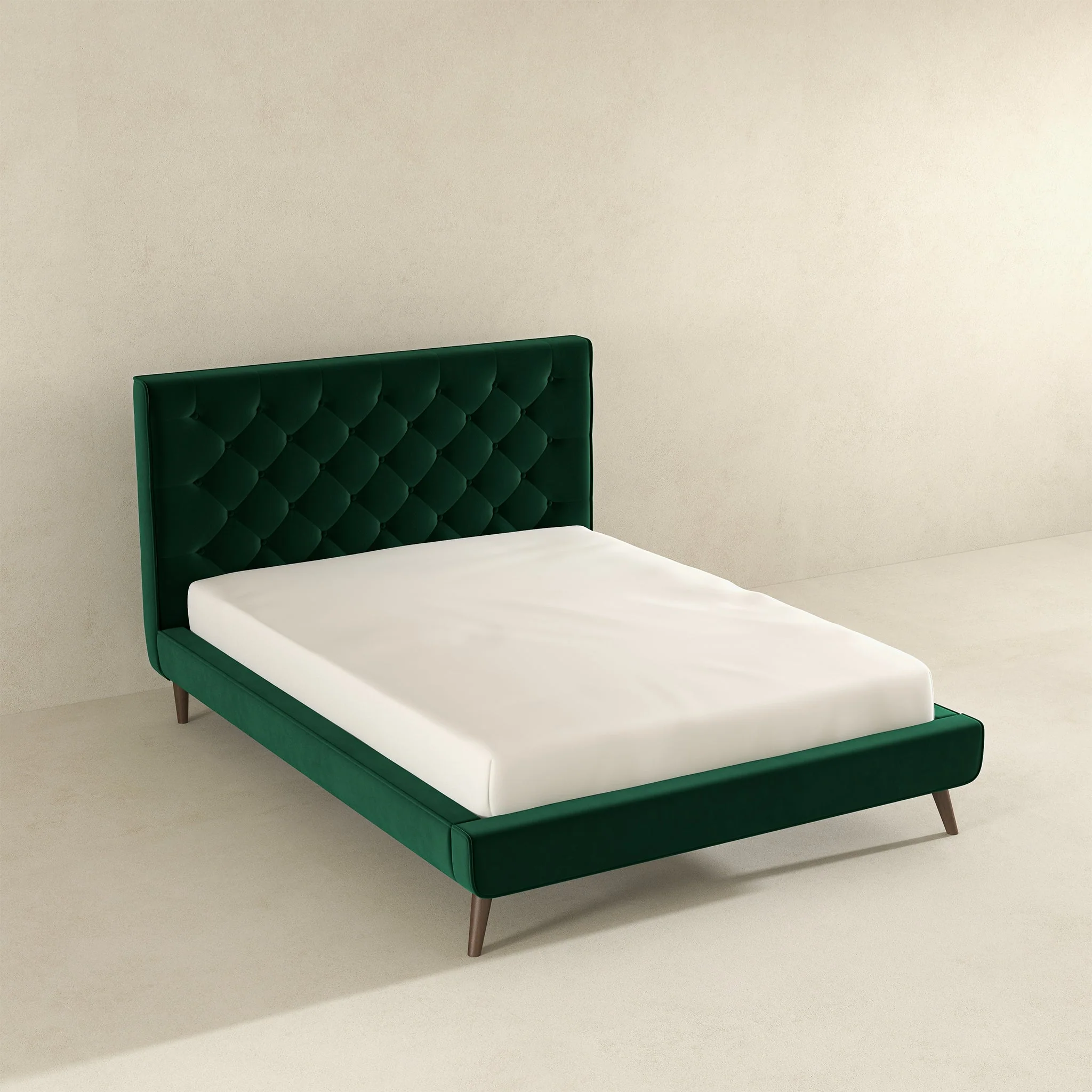 Dillon Dark Green Velvet Platform Bed (Queen Size) - Image 4