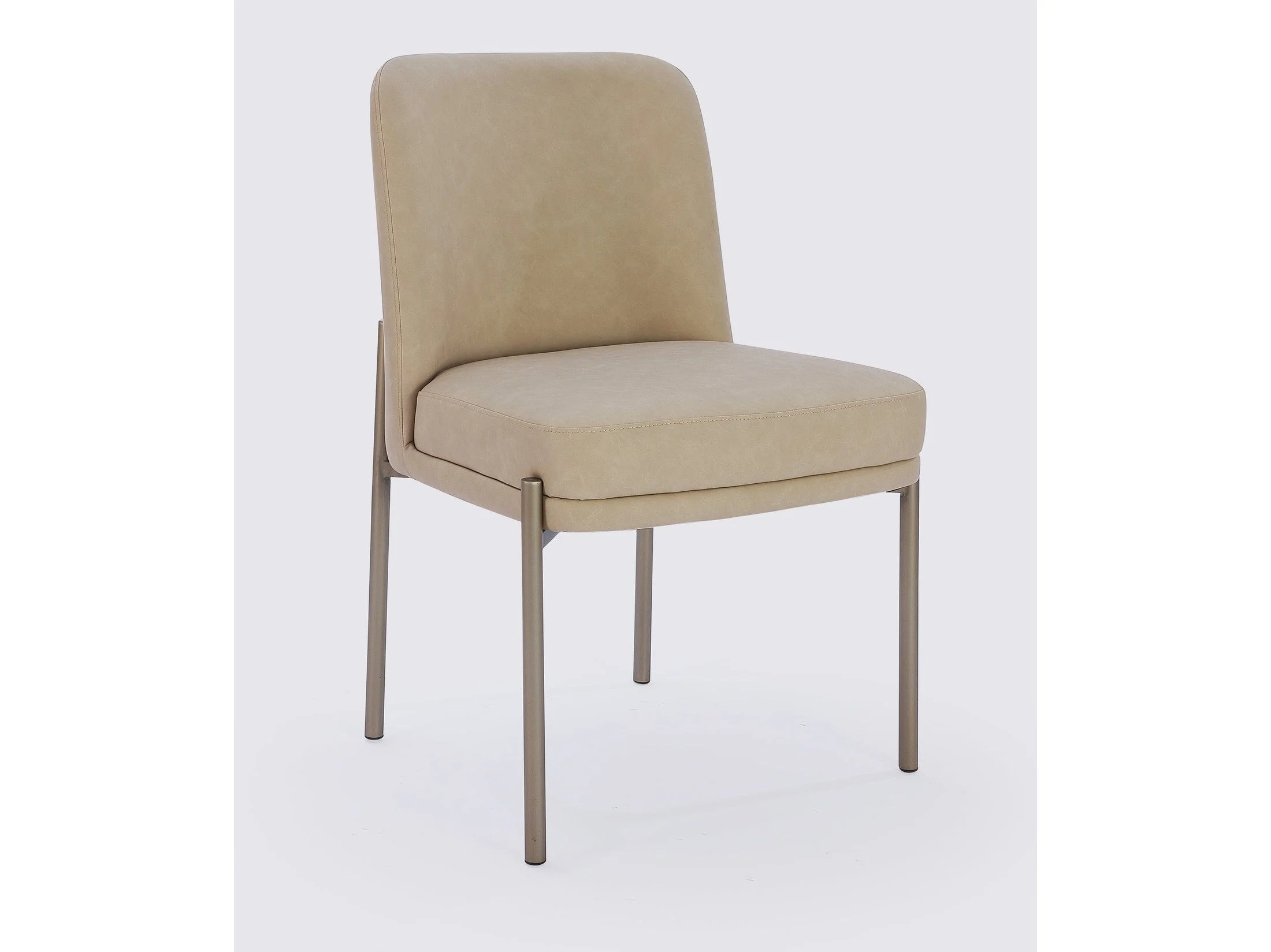 Dion Upholstered Dining Chair in Camel Synthetic Leather and Brushed Nickel Metal (Set of 2)