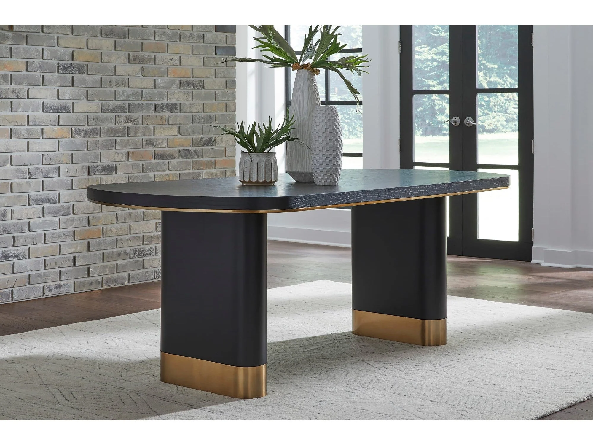 Doheny Black/Brass Wood and Metal Oval Dining Table