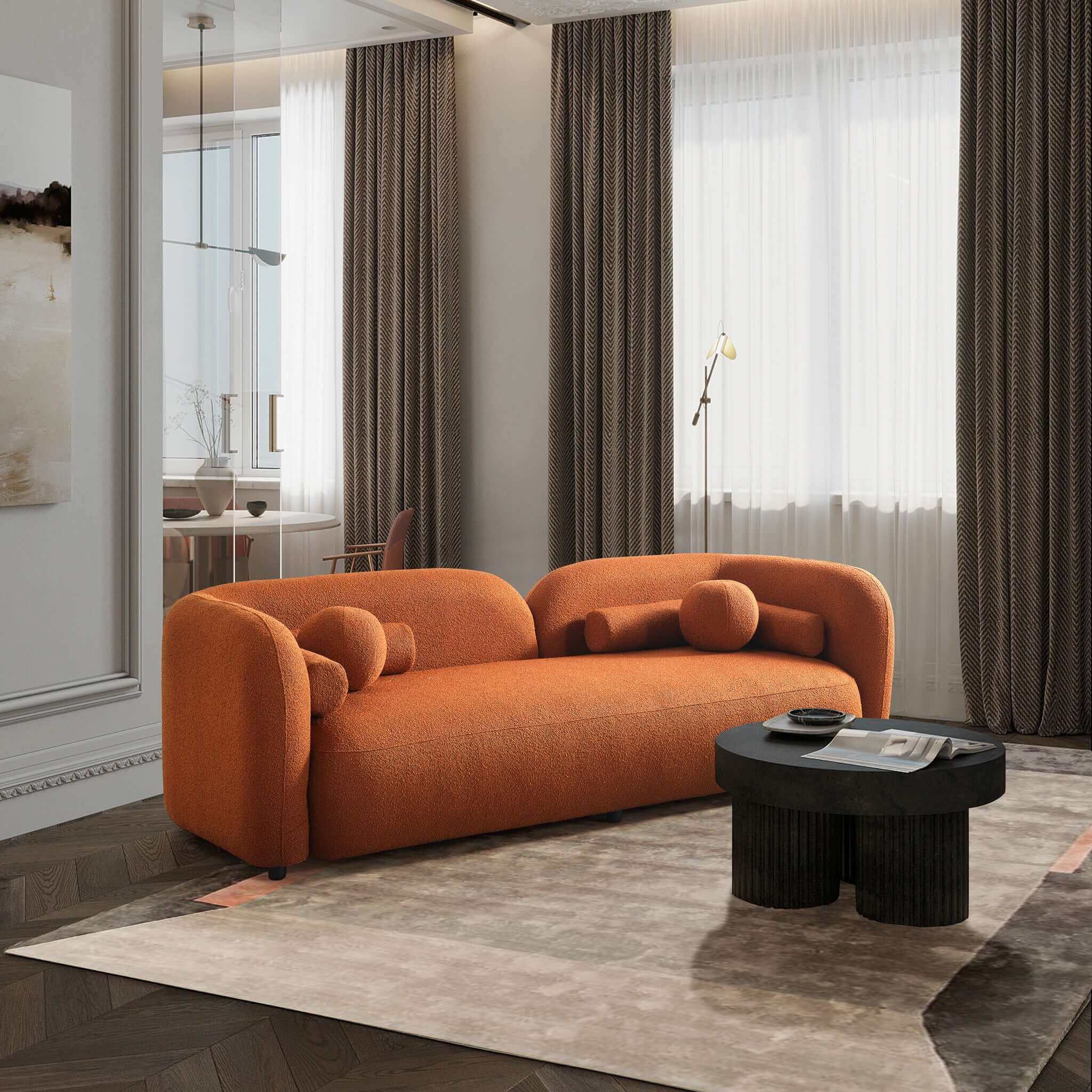Donna Burnt Orange Japandi Style Boucle Sofa - Image 2