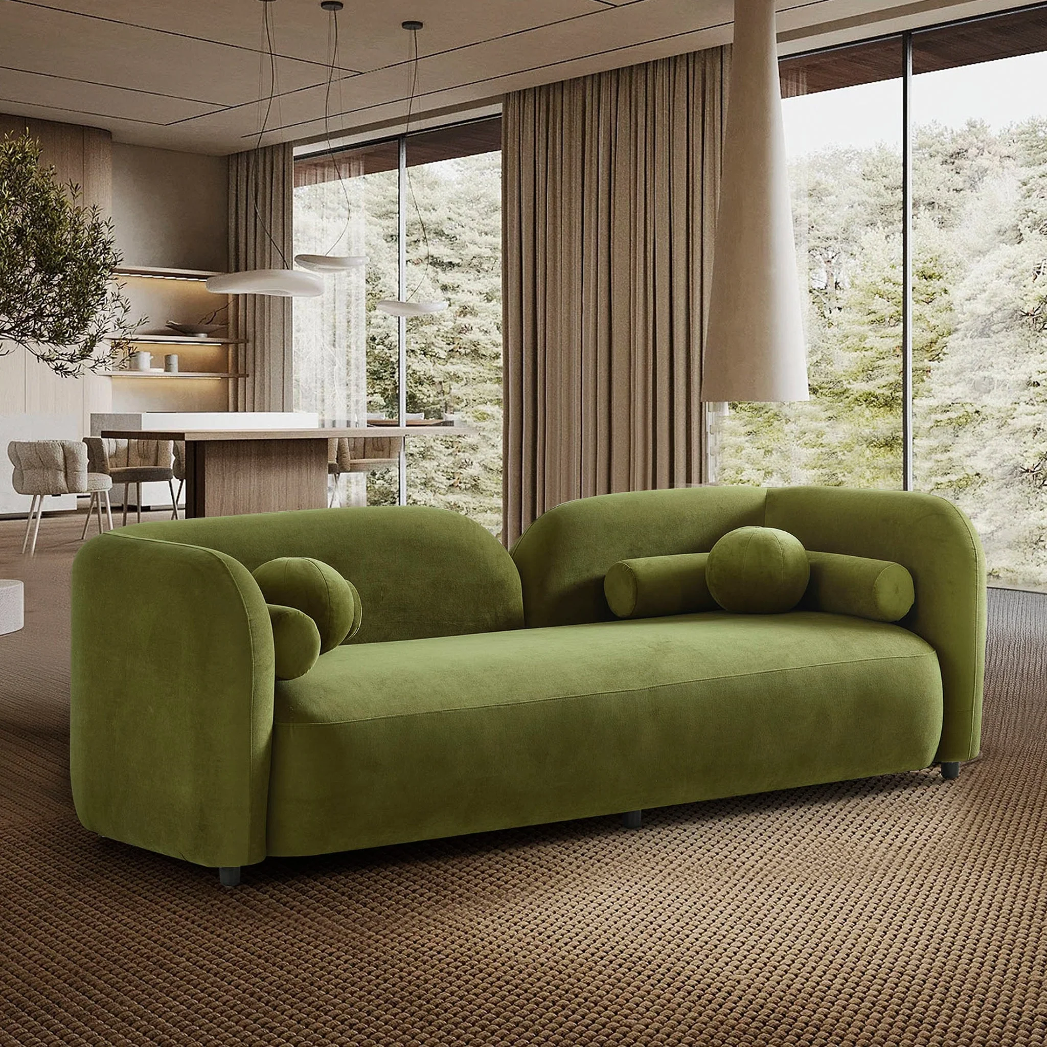 Donna Japandi Style Olive Green Velvet Sofa - Image 3