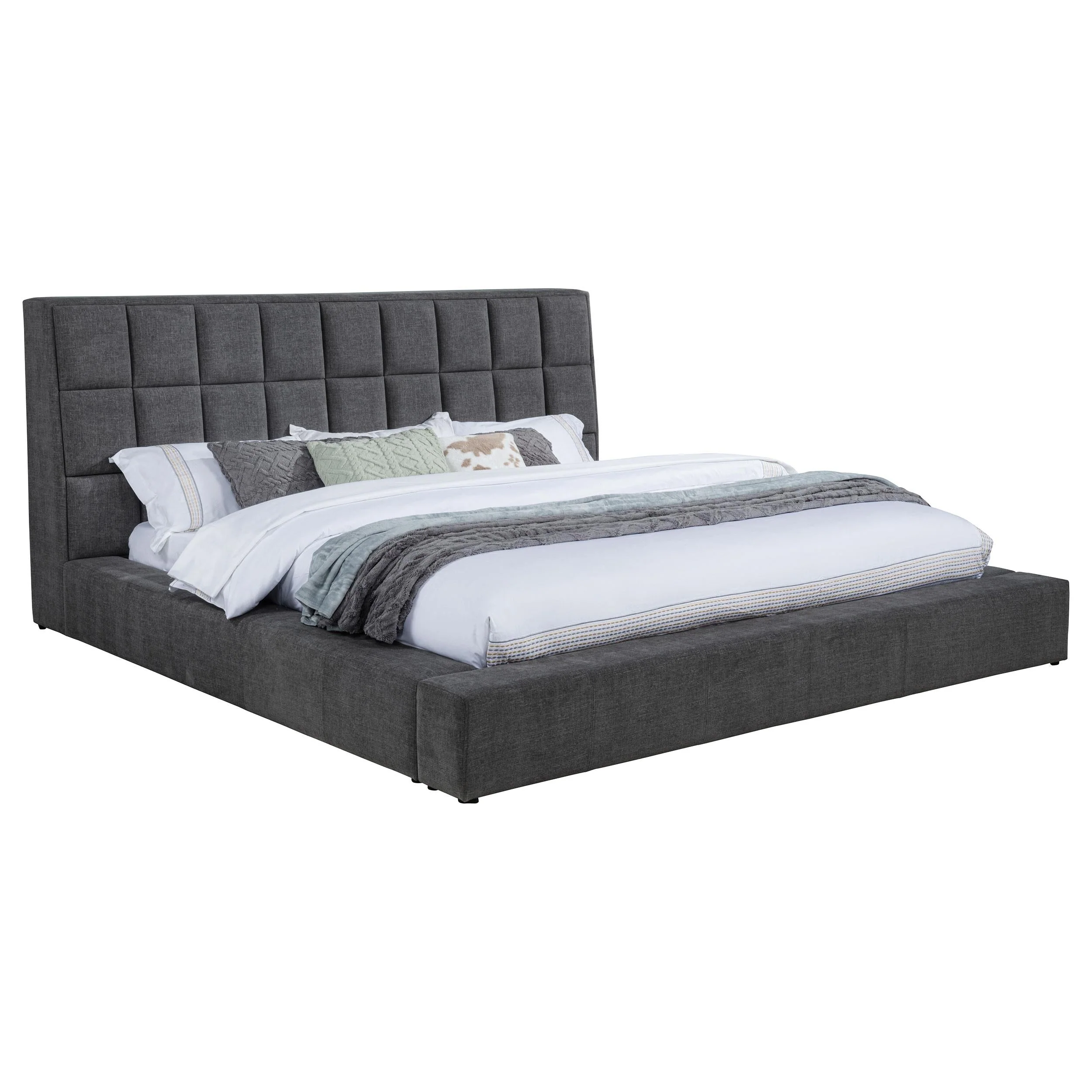 Dreux Gray Upholstered California King Panel Platform Bed - Image 4
