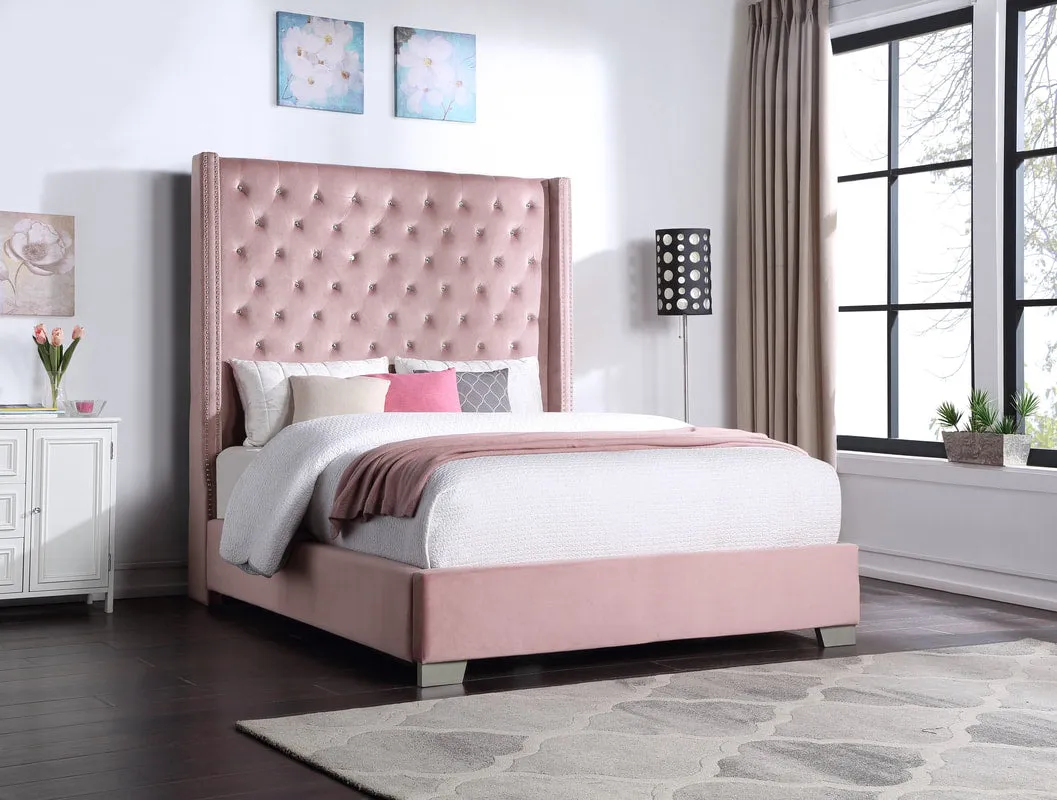 Dulane Pink Upholstered Diamond Tufted Queen Bed
