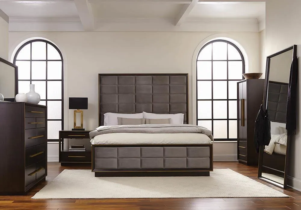 Durango Gray and Smoked Peppercorn Upholstered Eastern King Bed - Image 3