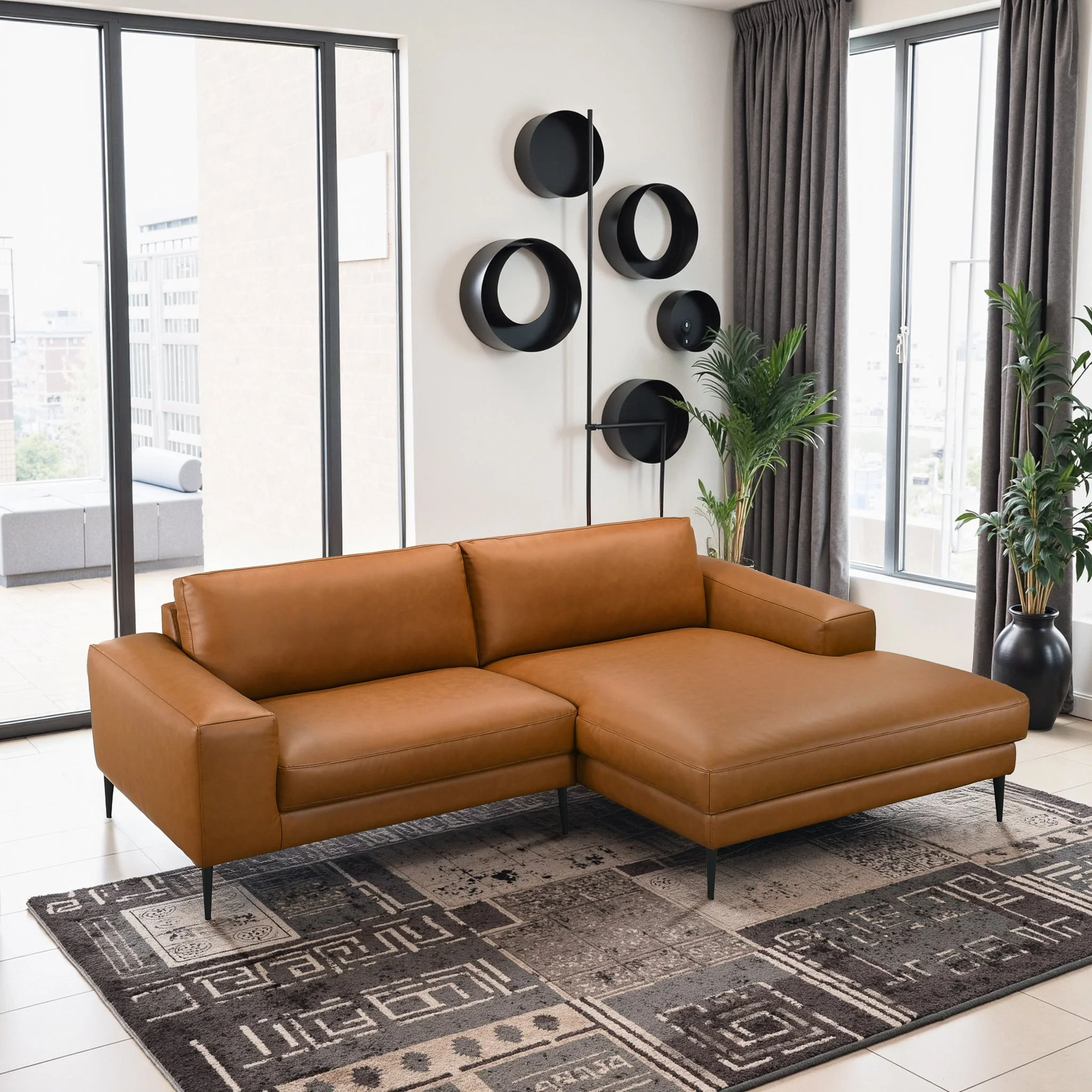 Easley Mid Century Modern Vegan Leather Wide-Arm Sofa - Image 4