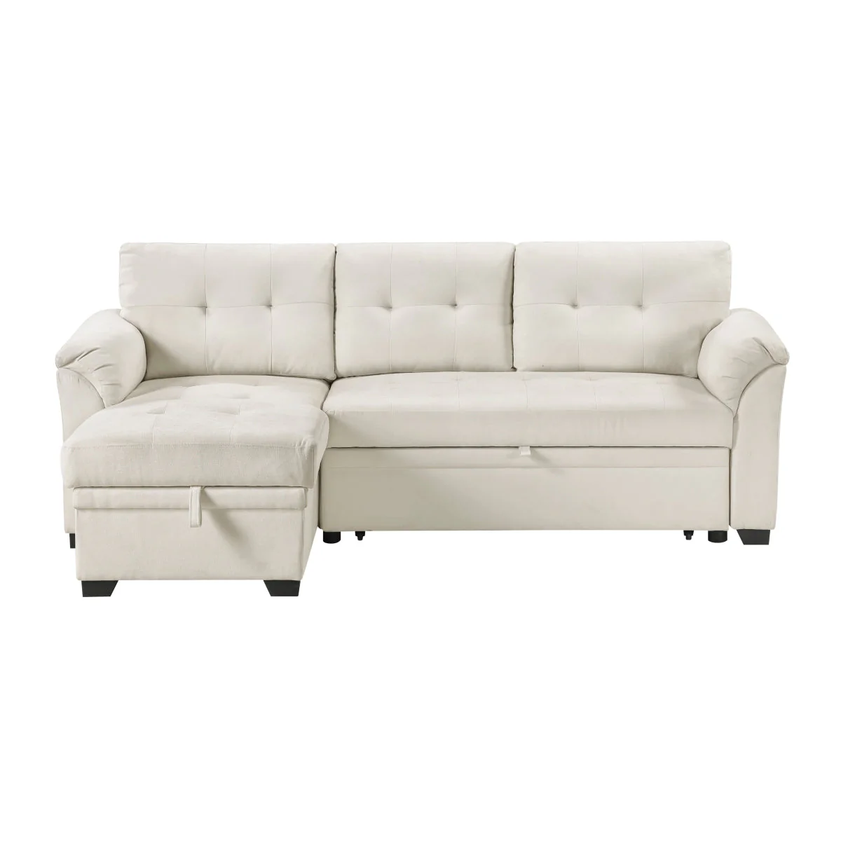 Elara Beige 2-Piece Reversible Sectional with Hidden Storage and Pull-out Bed
