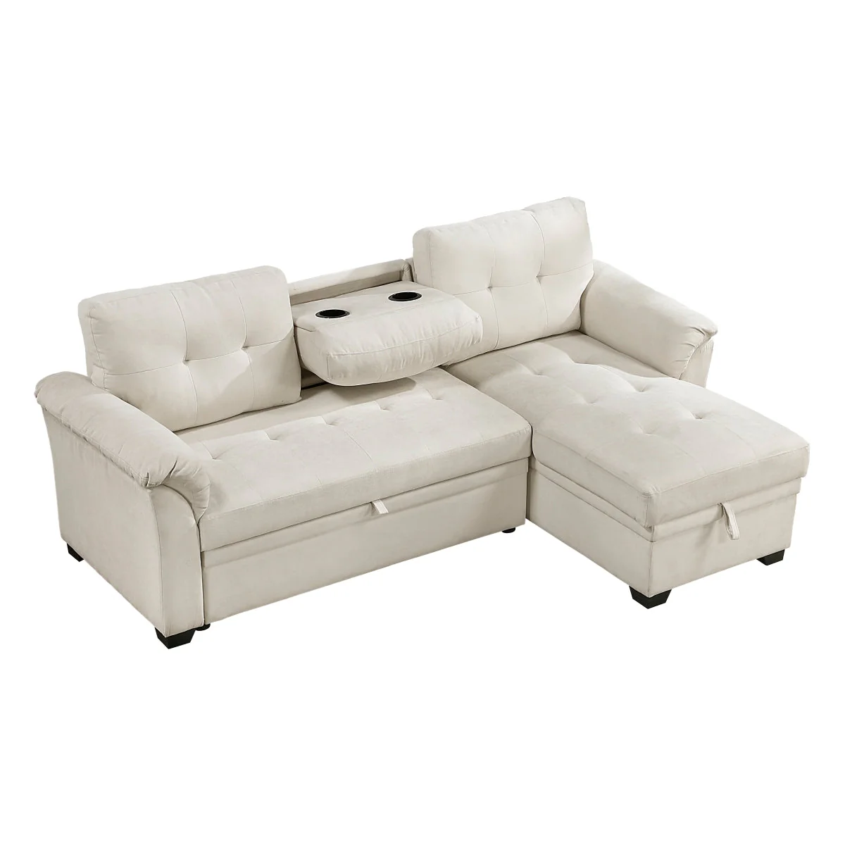 Elara Beige 2-Piece Reversible Sectional with Hidden Storage and Pull-out Bed - Image 9