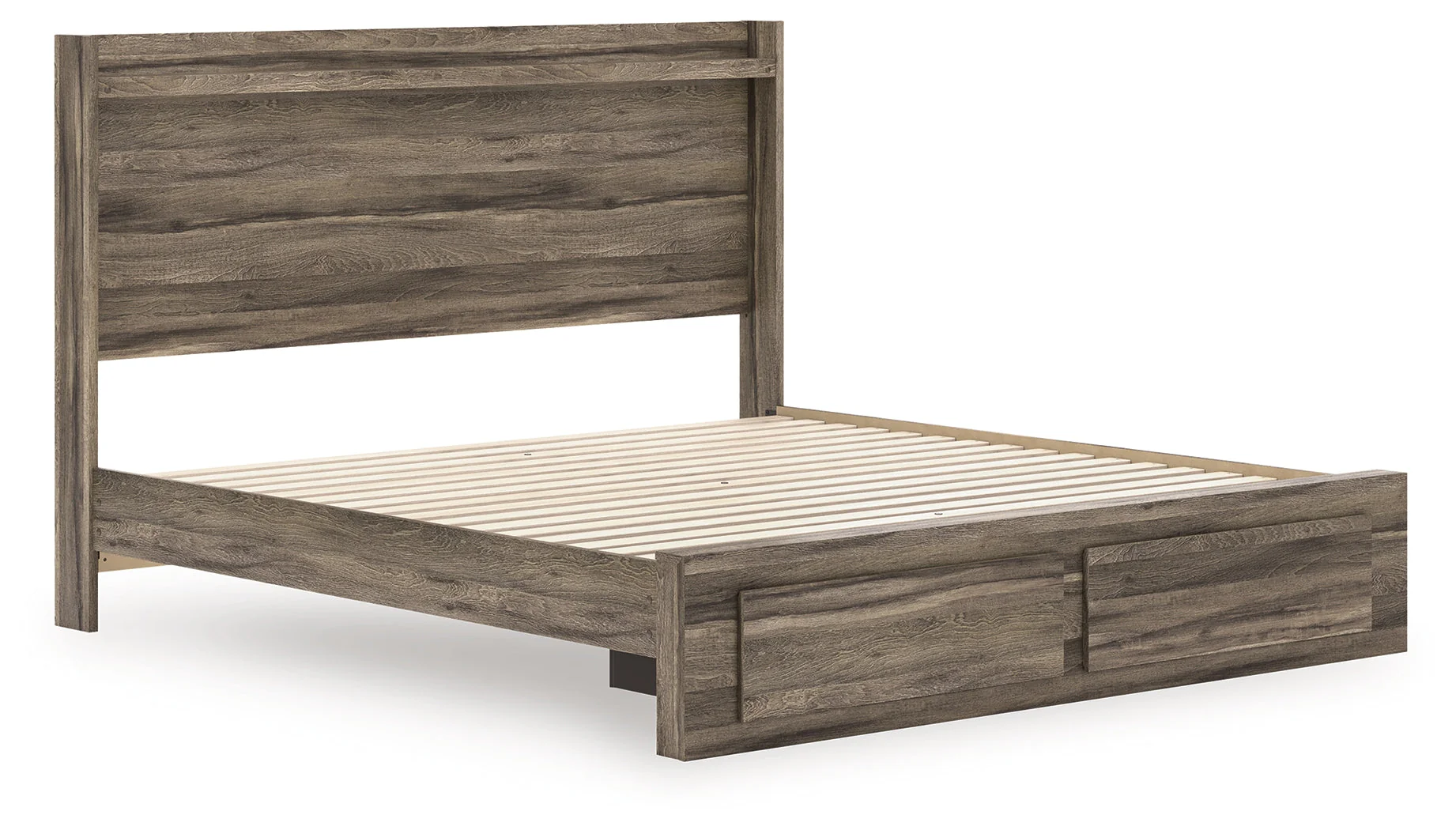 Elbrim Brown LED Storage Panel Bedroom Set with 2 Footboard Drawers - Image 4