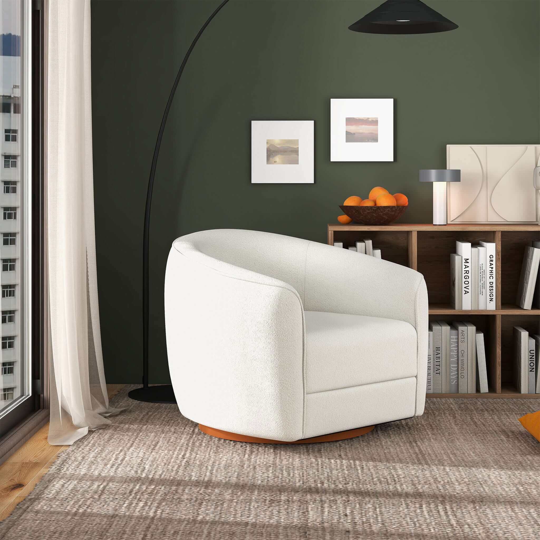 Elise Mid Century Modern Beige Boucle Swivel Chair - Image 2