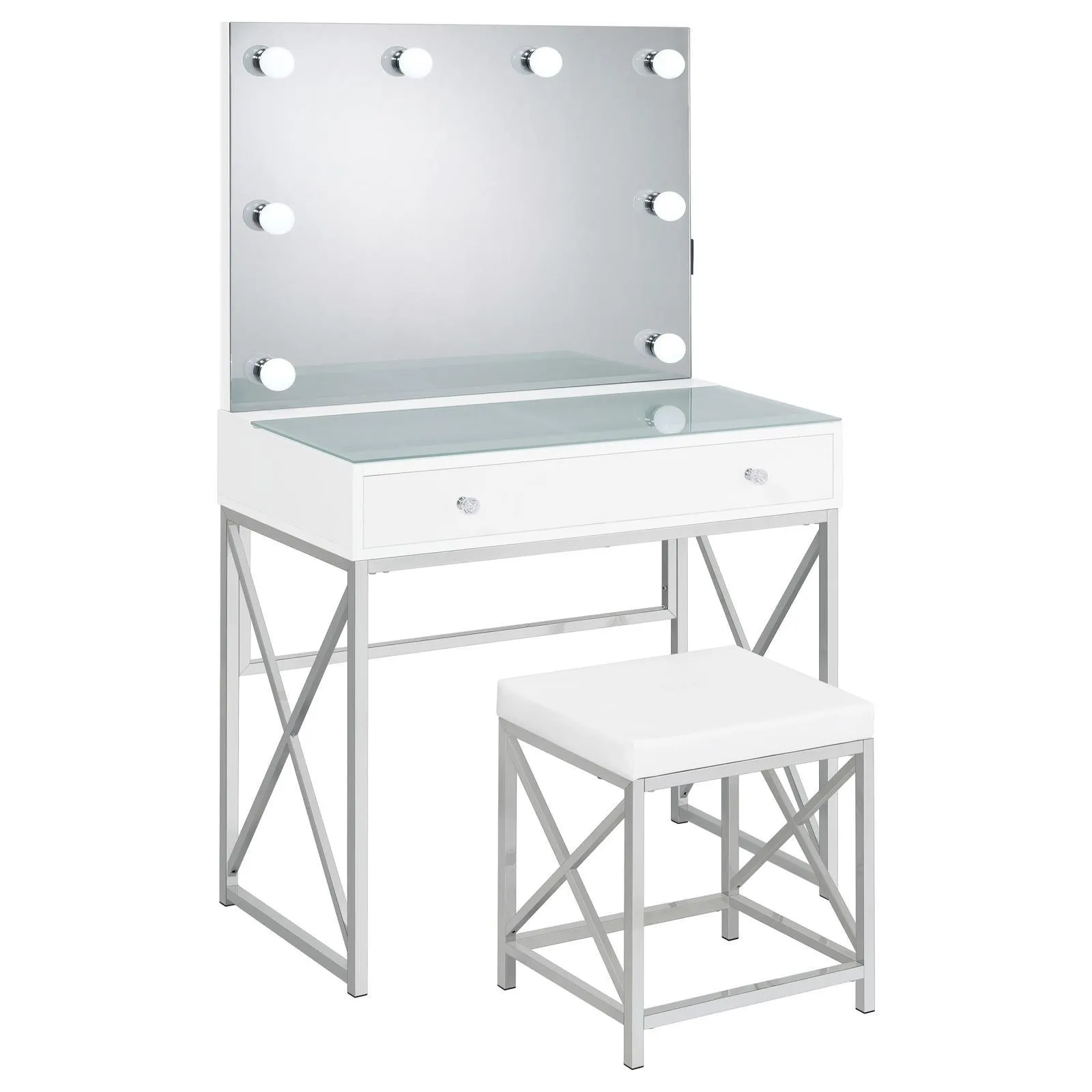 Eliza White and Chrome 2-piece Vanity Set with Hollywood Lighting - Image 18