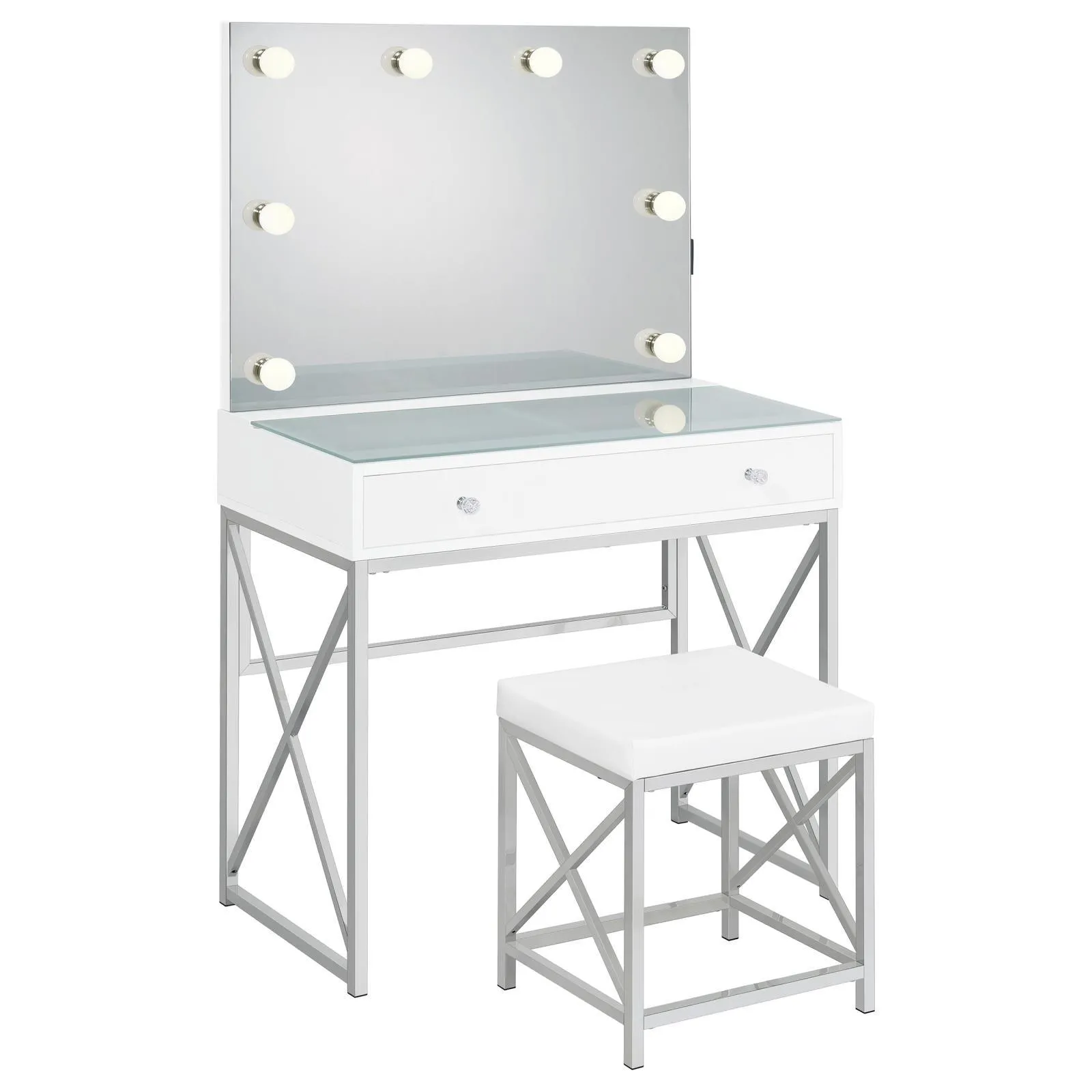 Eliza White and Chrome 2-piece Vanity Set with Hollywood Lighting - Image 19