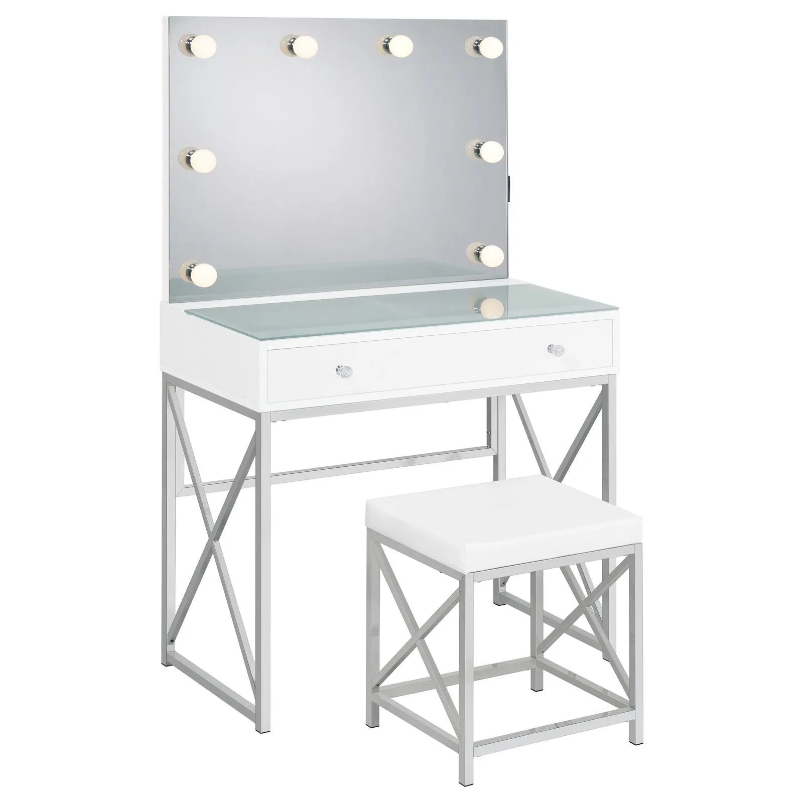 Eliza White and Chrome 2-piece Vanity Set with Hollywood Lighting - Image 20