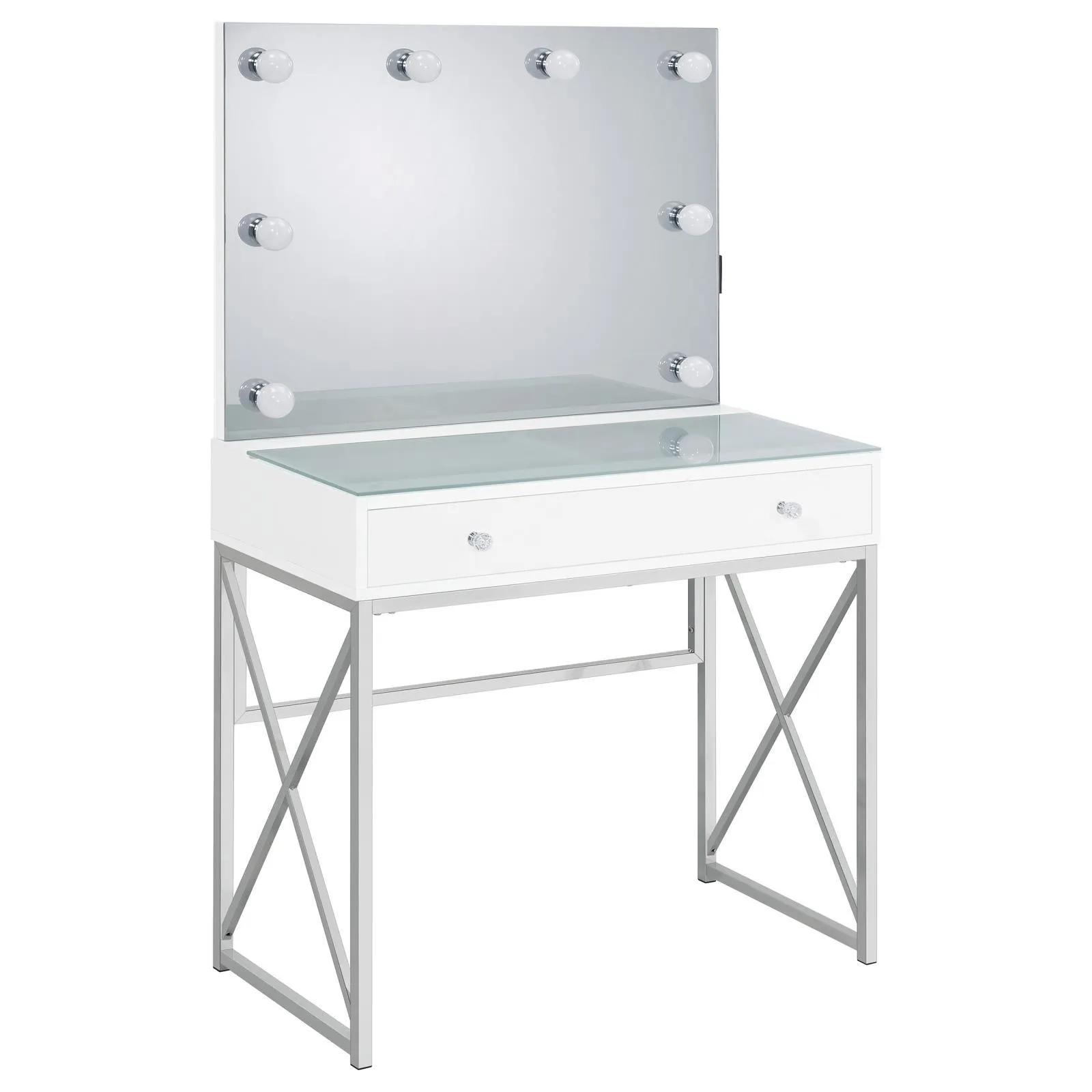 Eliza White and Chrome 2-piece Vanity Set with Hollywood Lighting - Image 4
