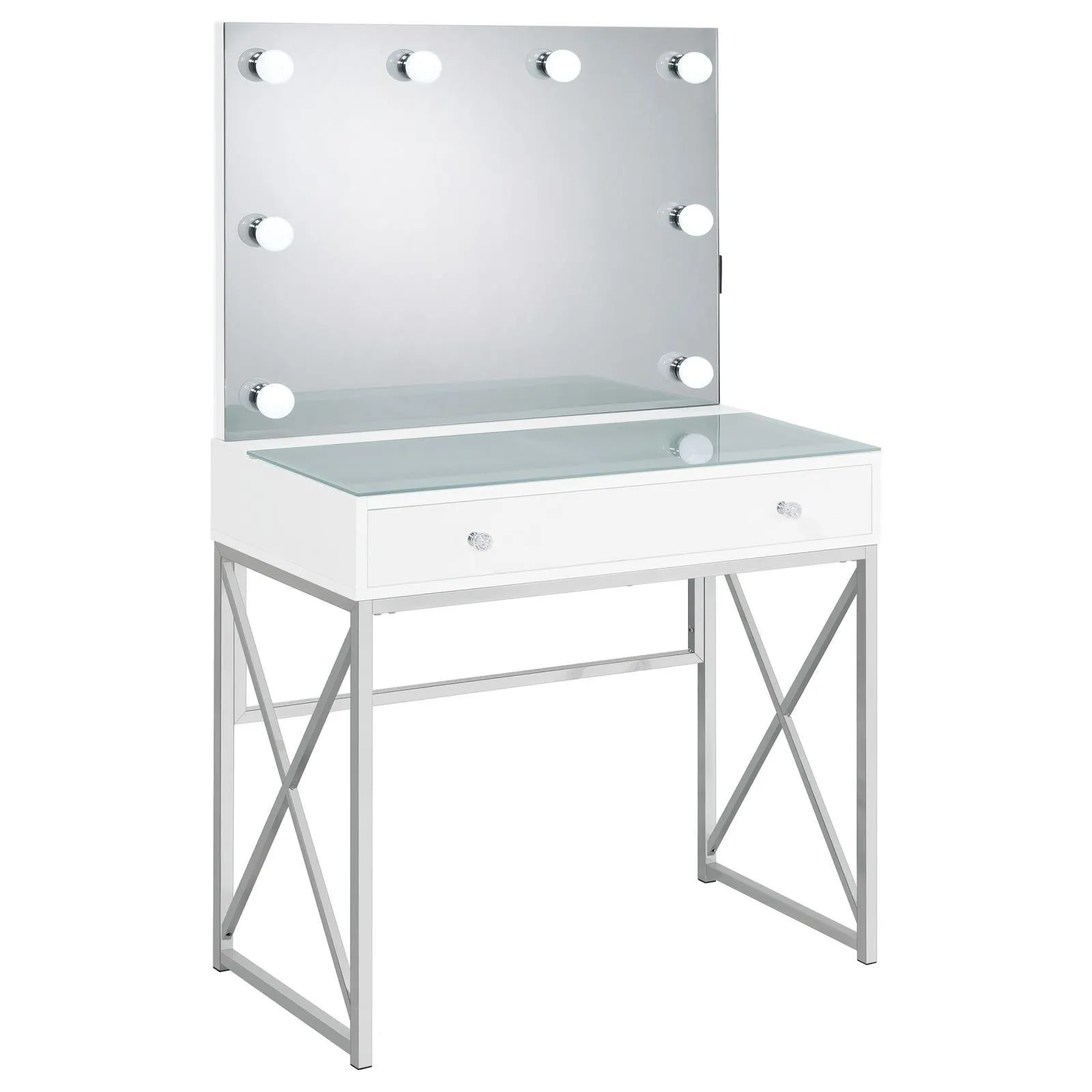 Eliza White and Chrome 2-piece Vanity Set with Hollywood Lighting - Image 5