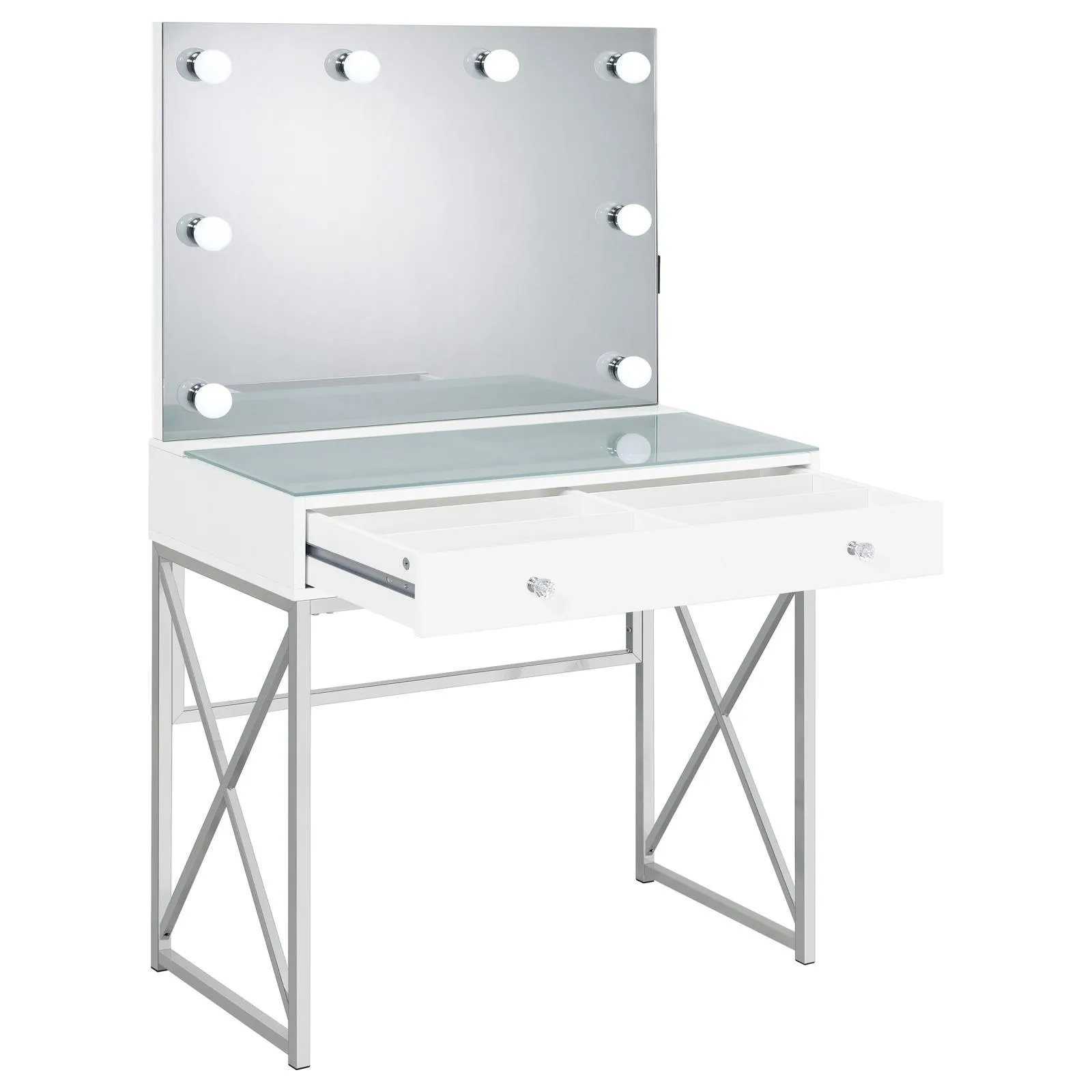 Eliza White and Chrome 2-piece Vanity Set with Hollywood Lighting - Image 6
