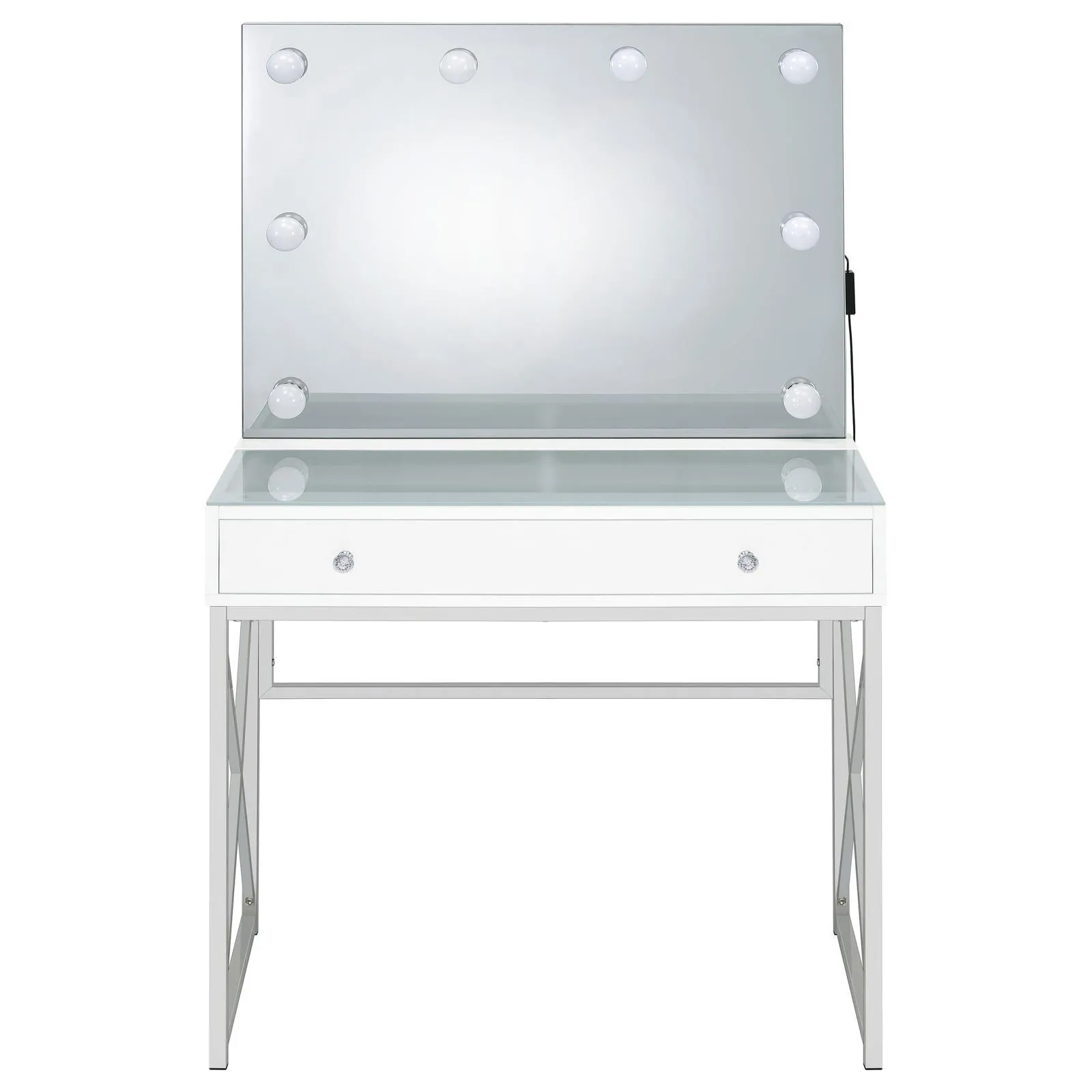 Eliza White and Chrome 2-piece Vanity Set with Hollywood Lighting - Image 7