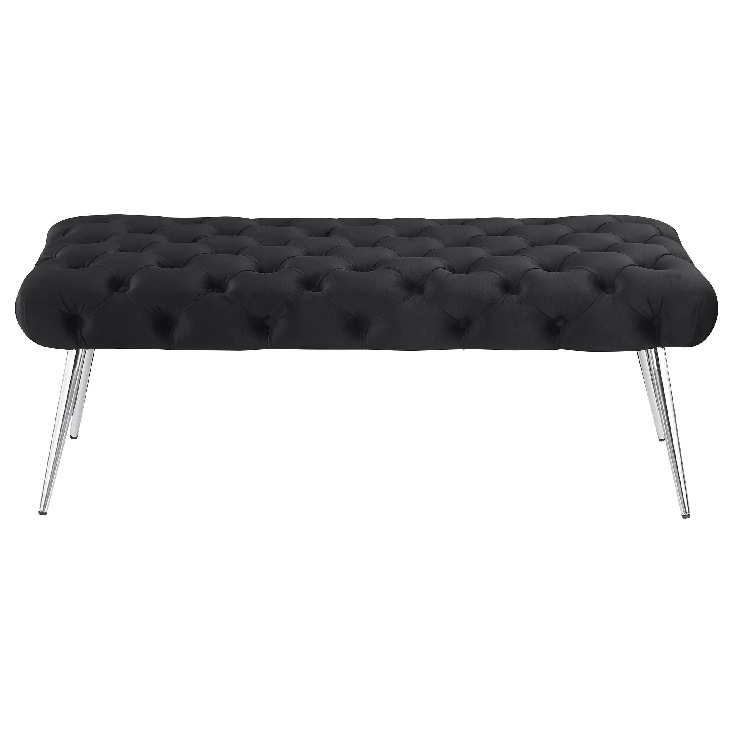 Ella Black Upholstered Tufted Bench Stainless Steel Legs - Image 2