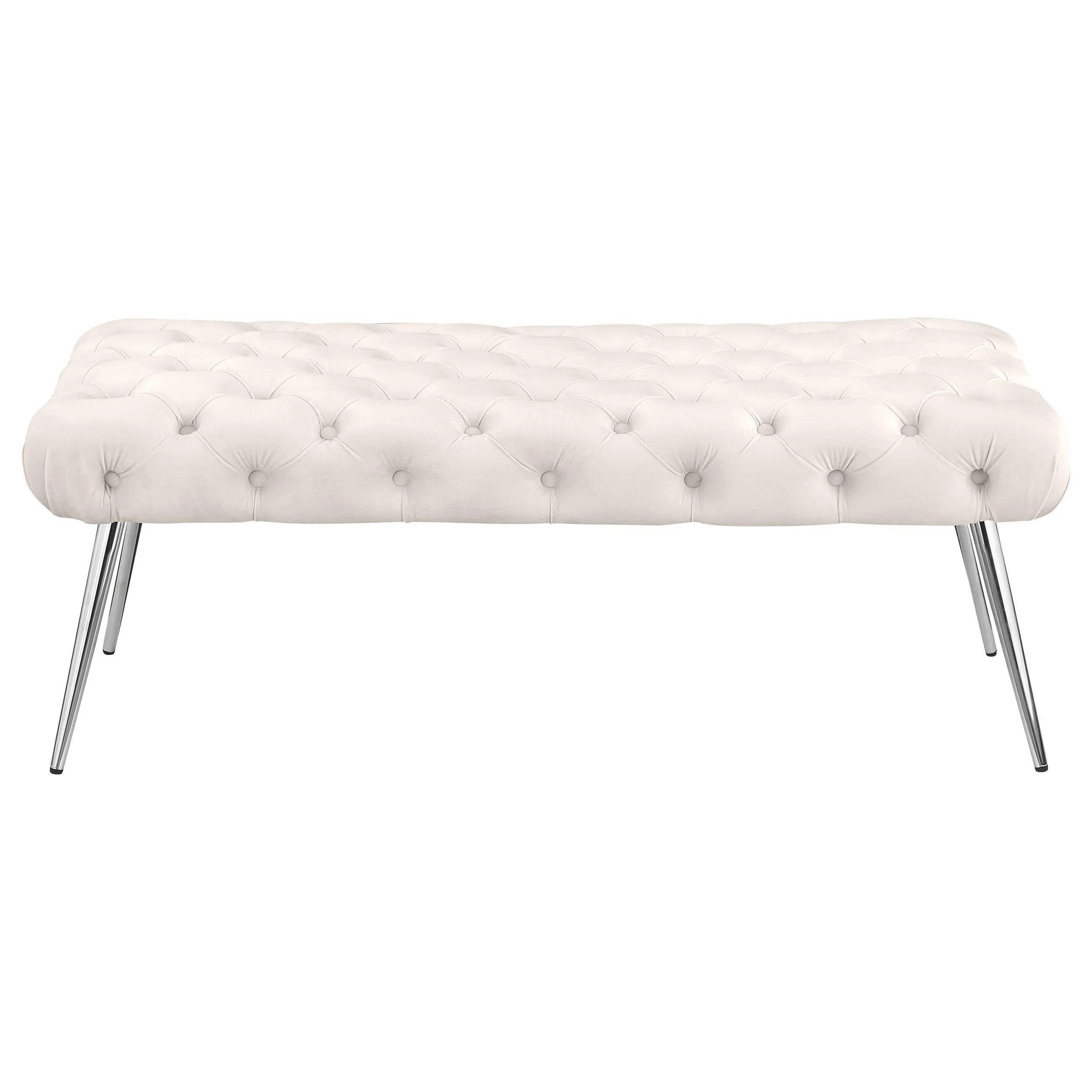 Ella Ivory Upholstered Tufted Bench Stainless Steel Legs - Image 3