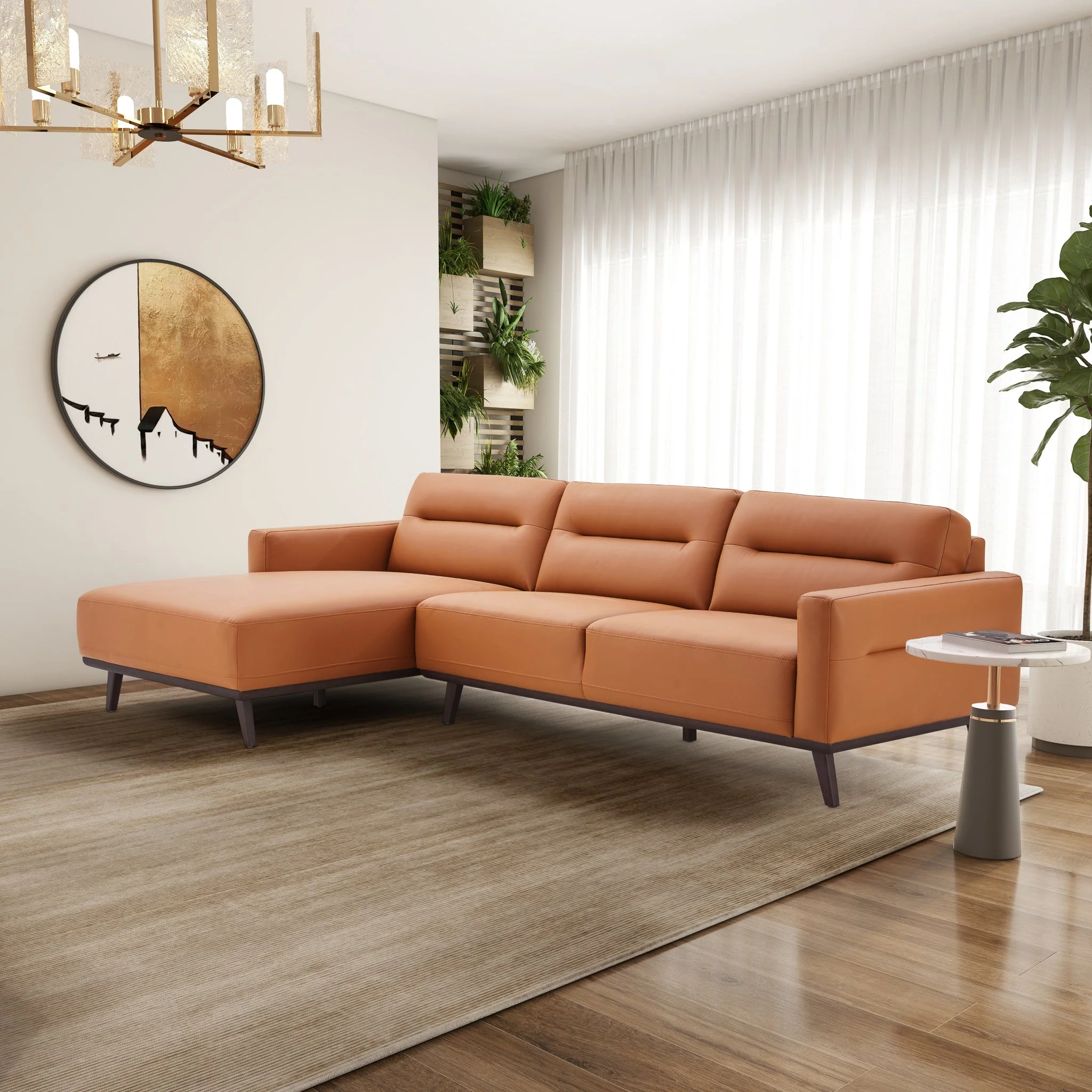 Ella L-Shaped Cognac PU Leather Left Sectional Couch - Image 3