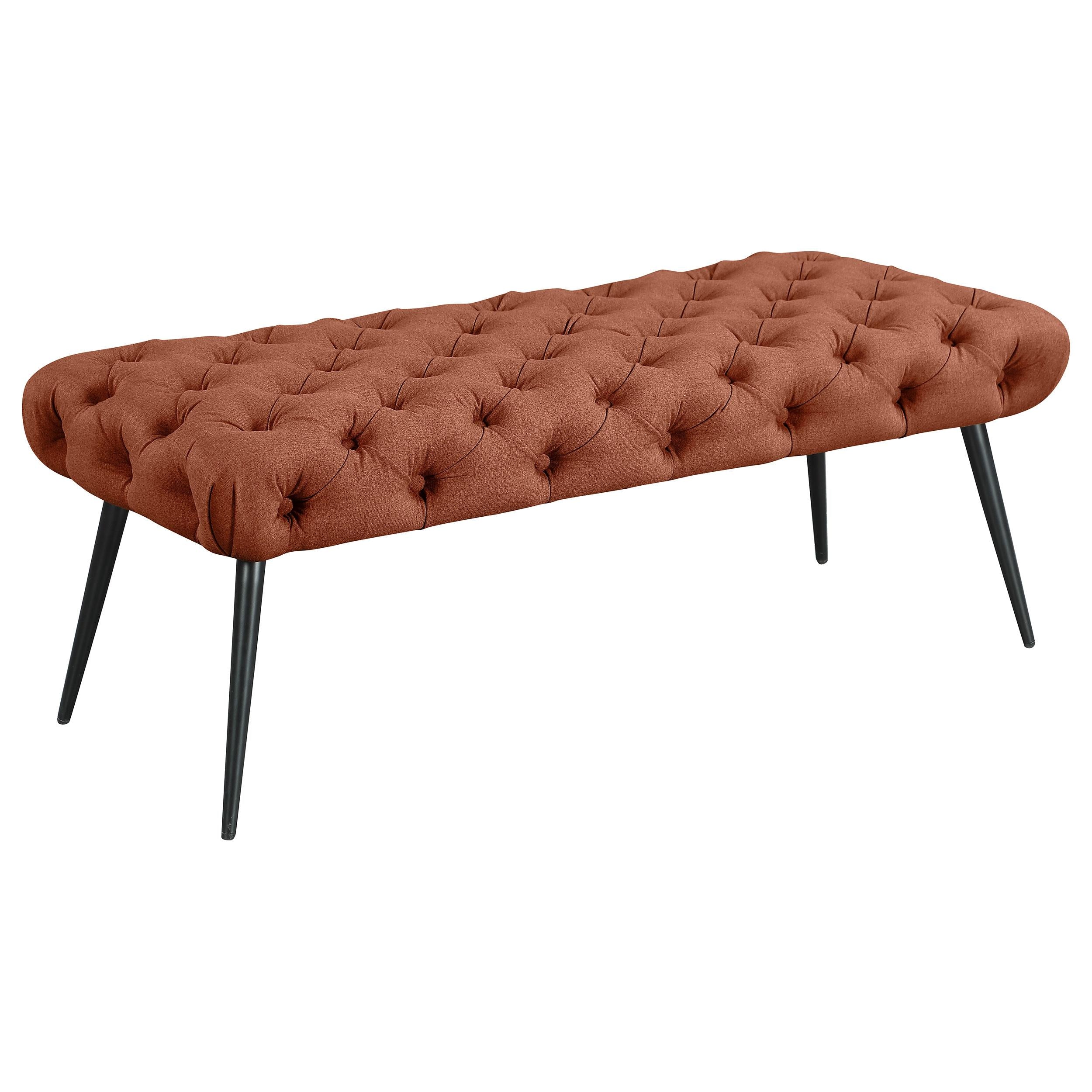 Ella Rust Upholstered Tufted Bench Stainless Steel Legs - Image 2