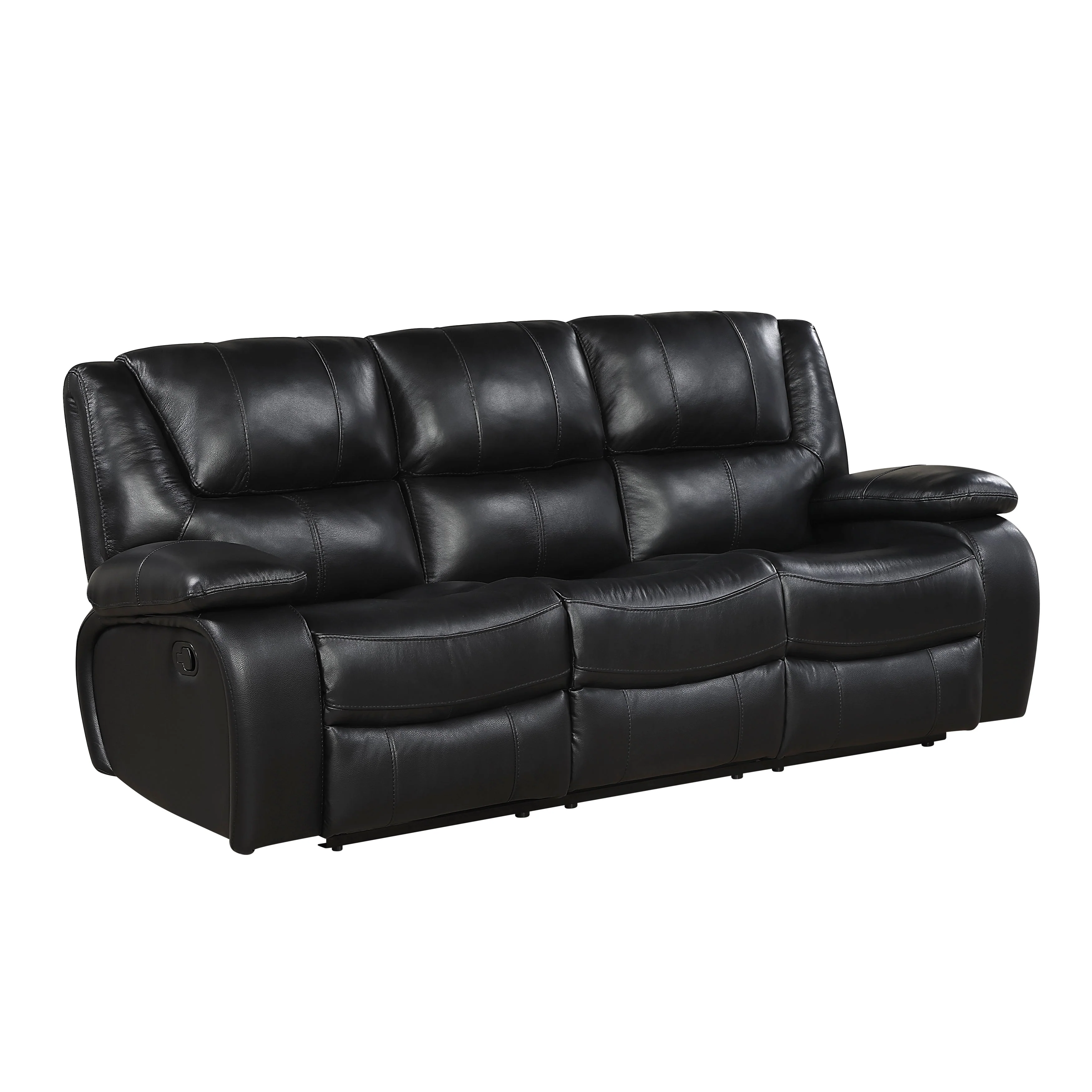 Ellicott Black Genuine Leather Double Reclining Living Room Set - Image 3