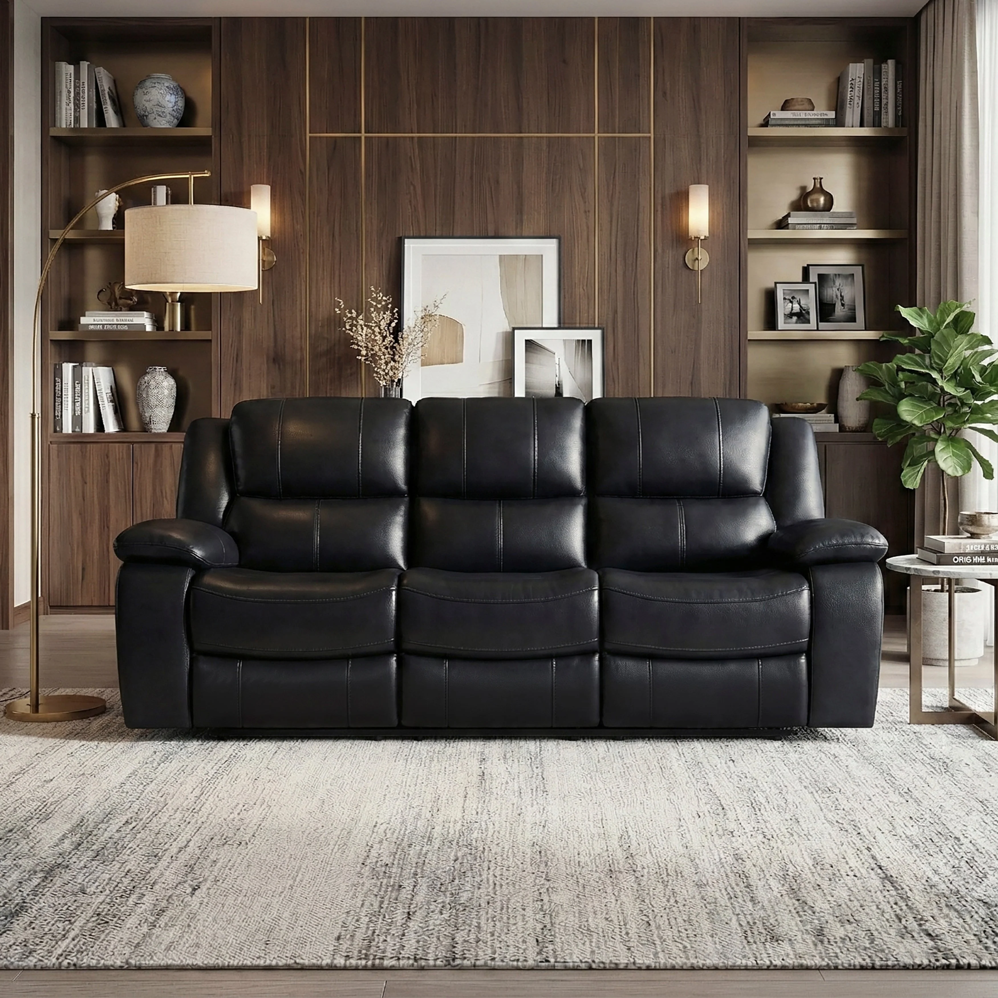 Ellicott Black Genuine Leather Double Reclining Sofa - Image 11