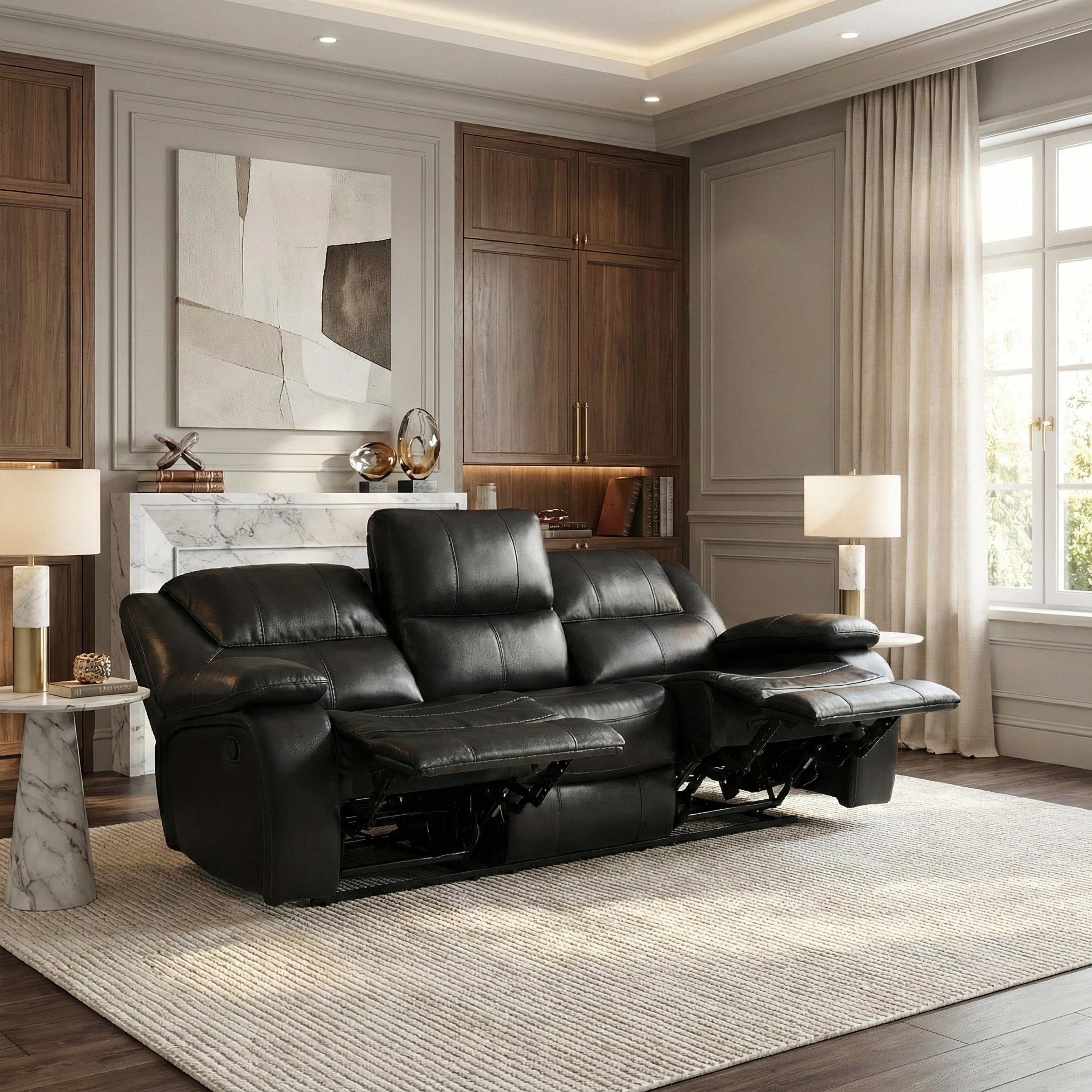 Ellicott Black Genuine Leather Double Reclining Sofa - Image 12