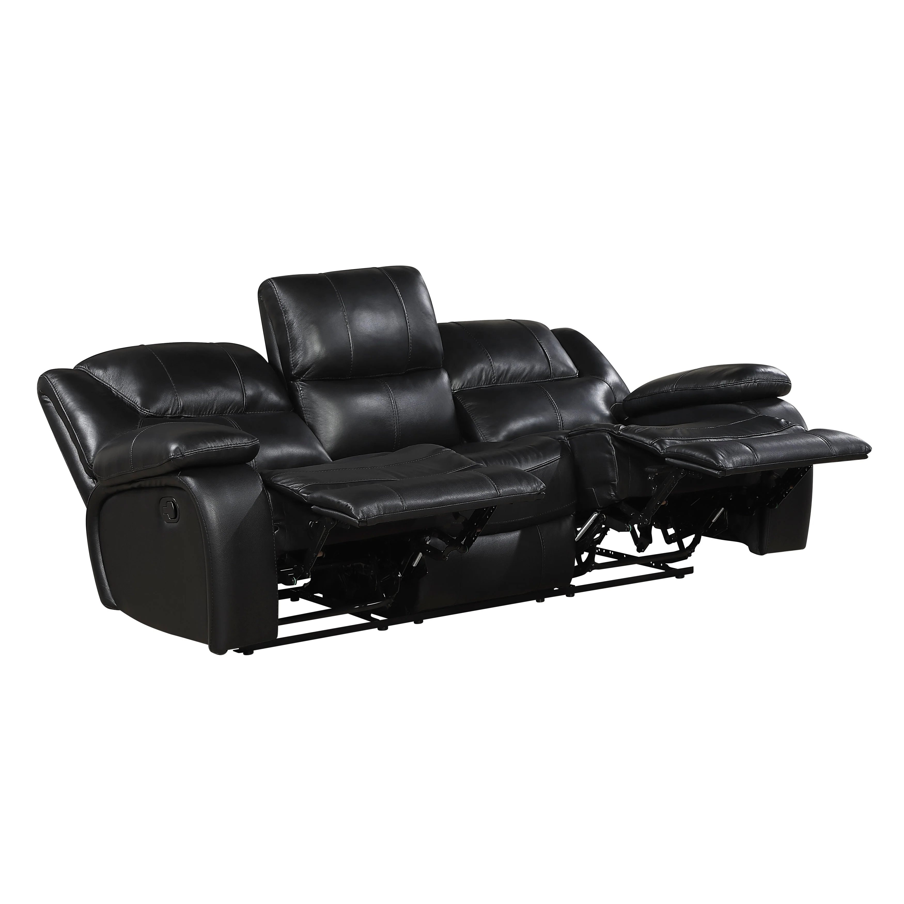 Ellicott Black Genuine Leather Double Reclining Sofa - Image 4