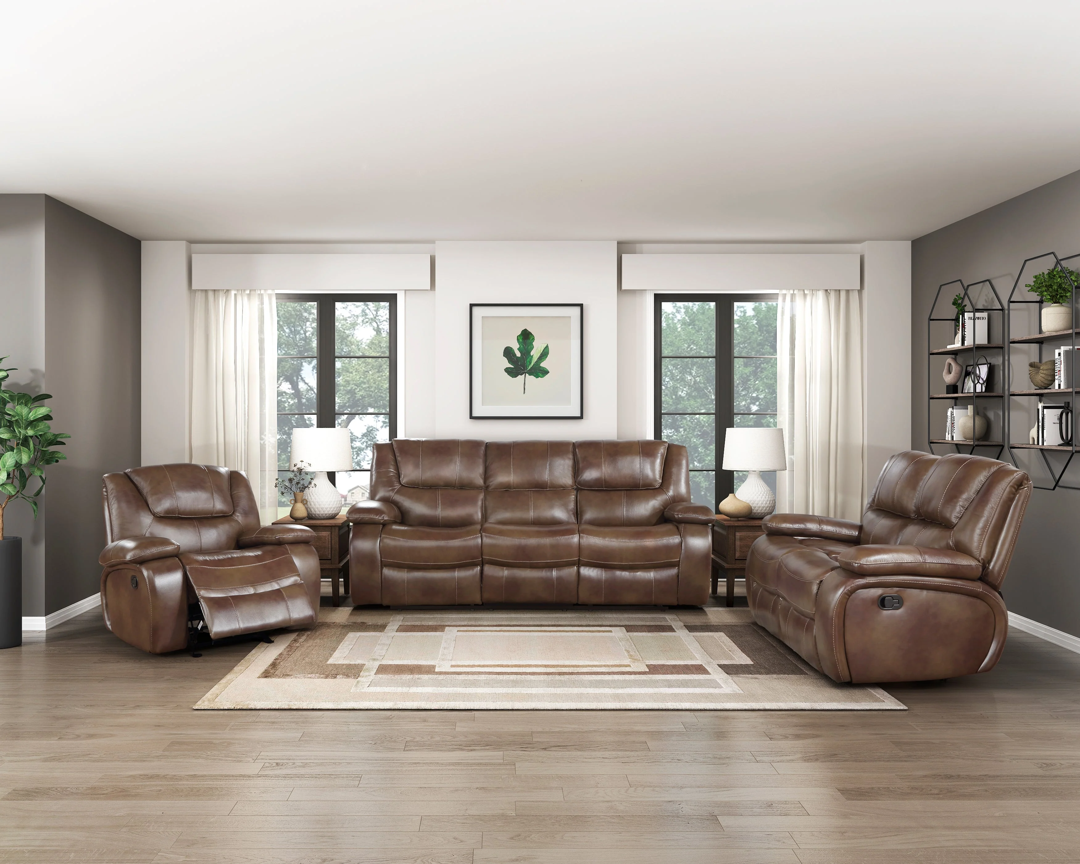 Ellicott Brown Leather Double Reclining Loveseat - Image 7