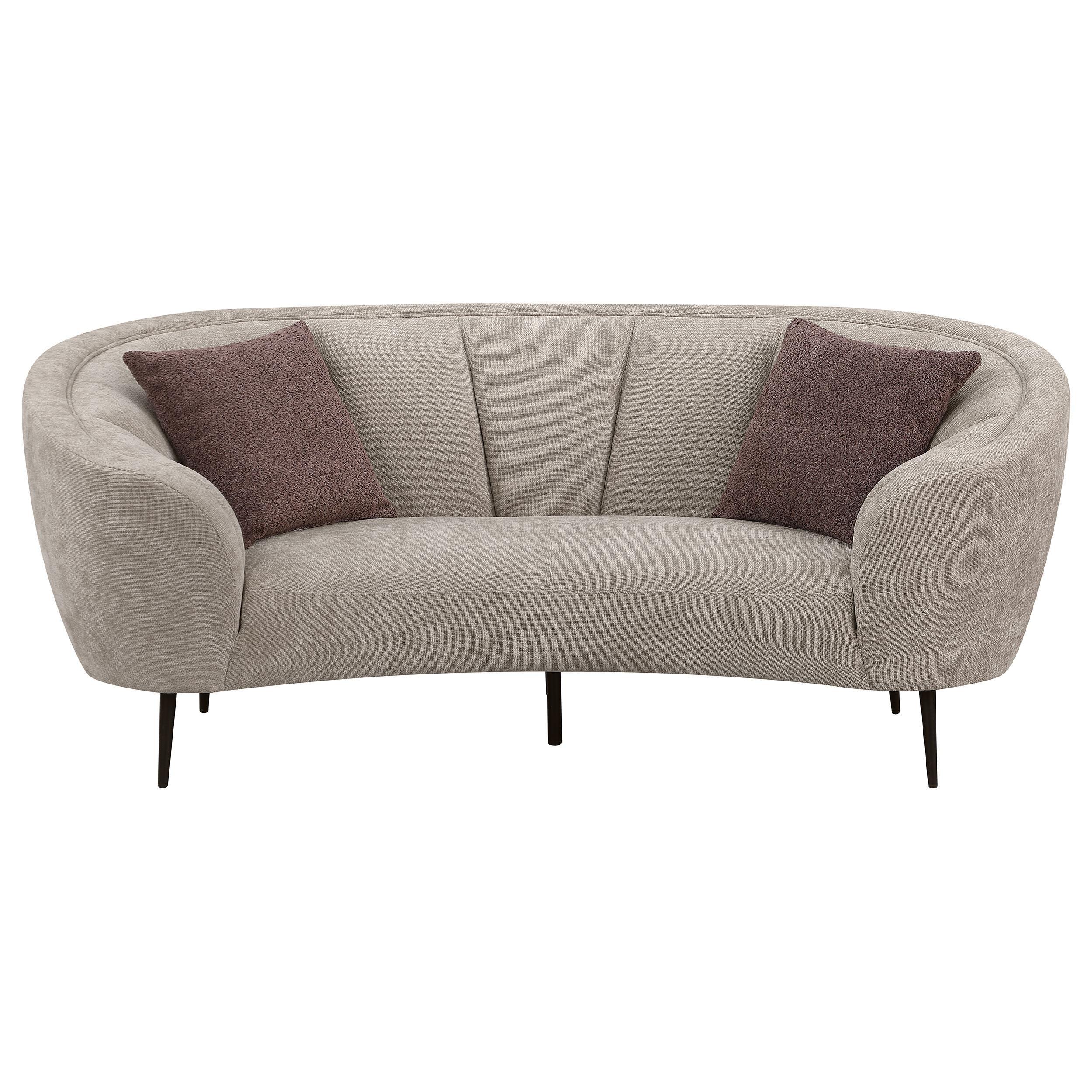 Ellorie Beige Upholstered Channel Back Curved Loveseat - Image 2