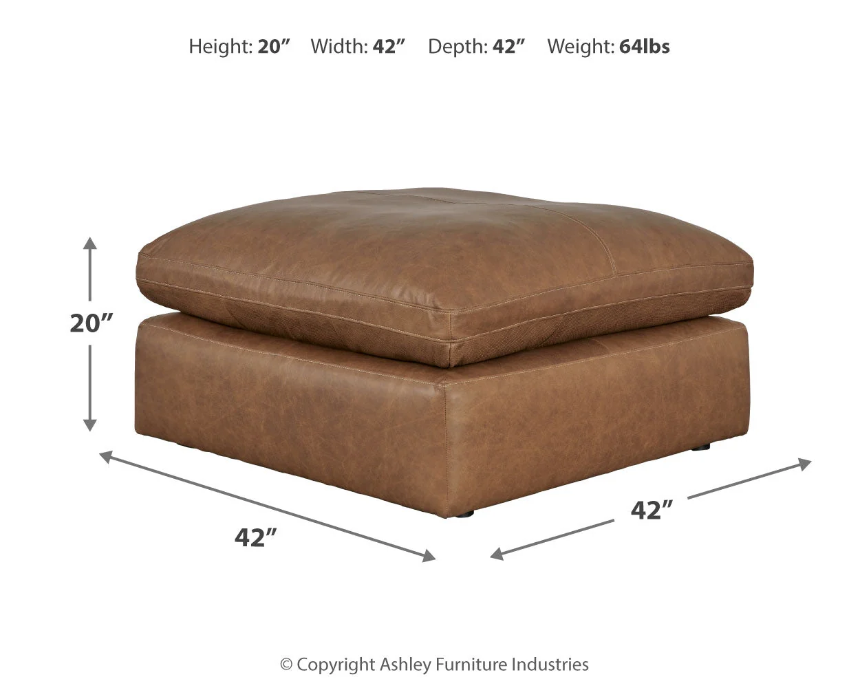 Emilia Caramel 6-Piece Leather Sectional with Ottoman in Caramel - Image 7