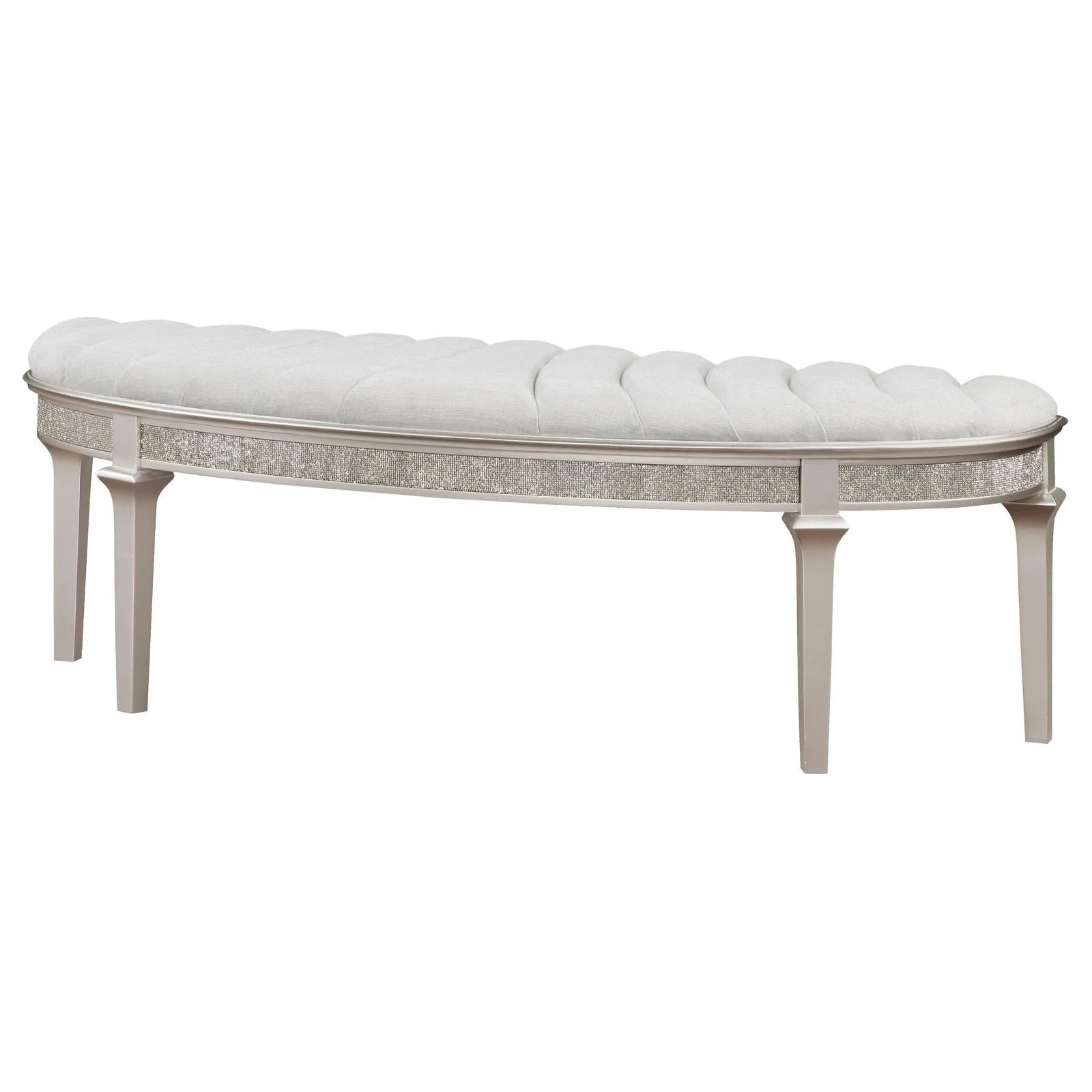 Evangeline Upholstered Demilune Bench Ivory and Silver Oak - Image 3