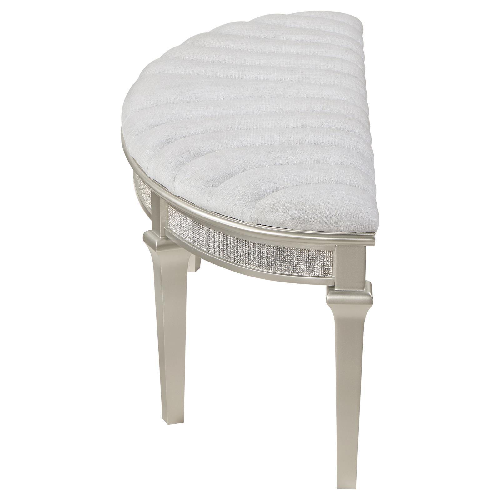 Evangeline Upholstered Demilune Bench Ivory and Silver Oak - Image 4