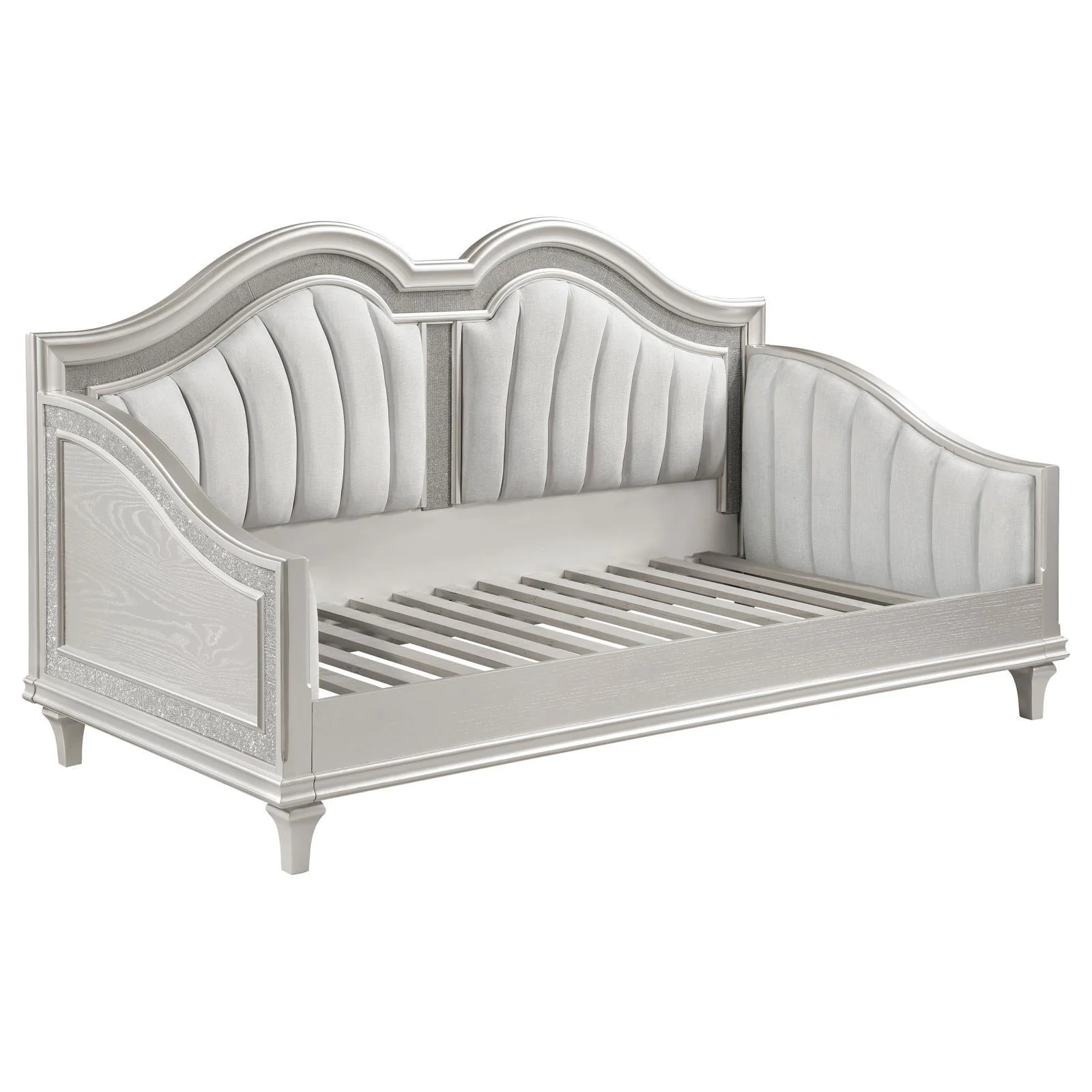 Evangeline Upholstered Twin Daybed with Faux Diamond Trim Silver and Ivory - Image 3