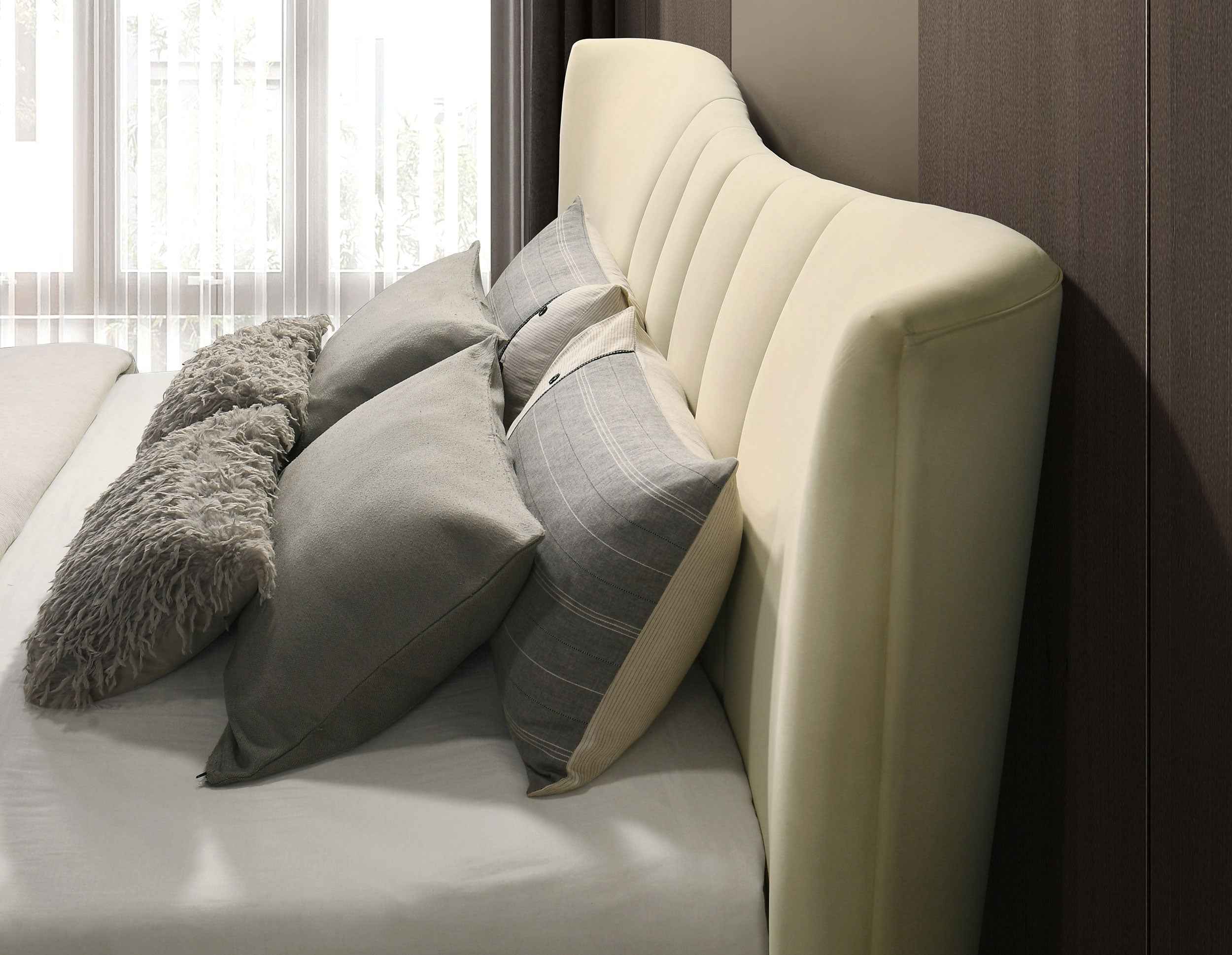 Evelyn Ivory Upholstered Queen Panel Platform Bed - Image 8