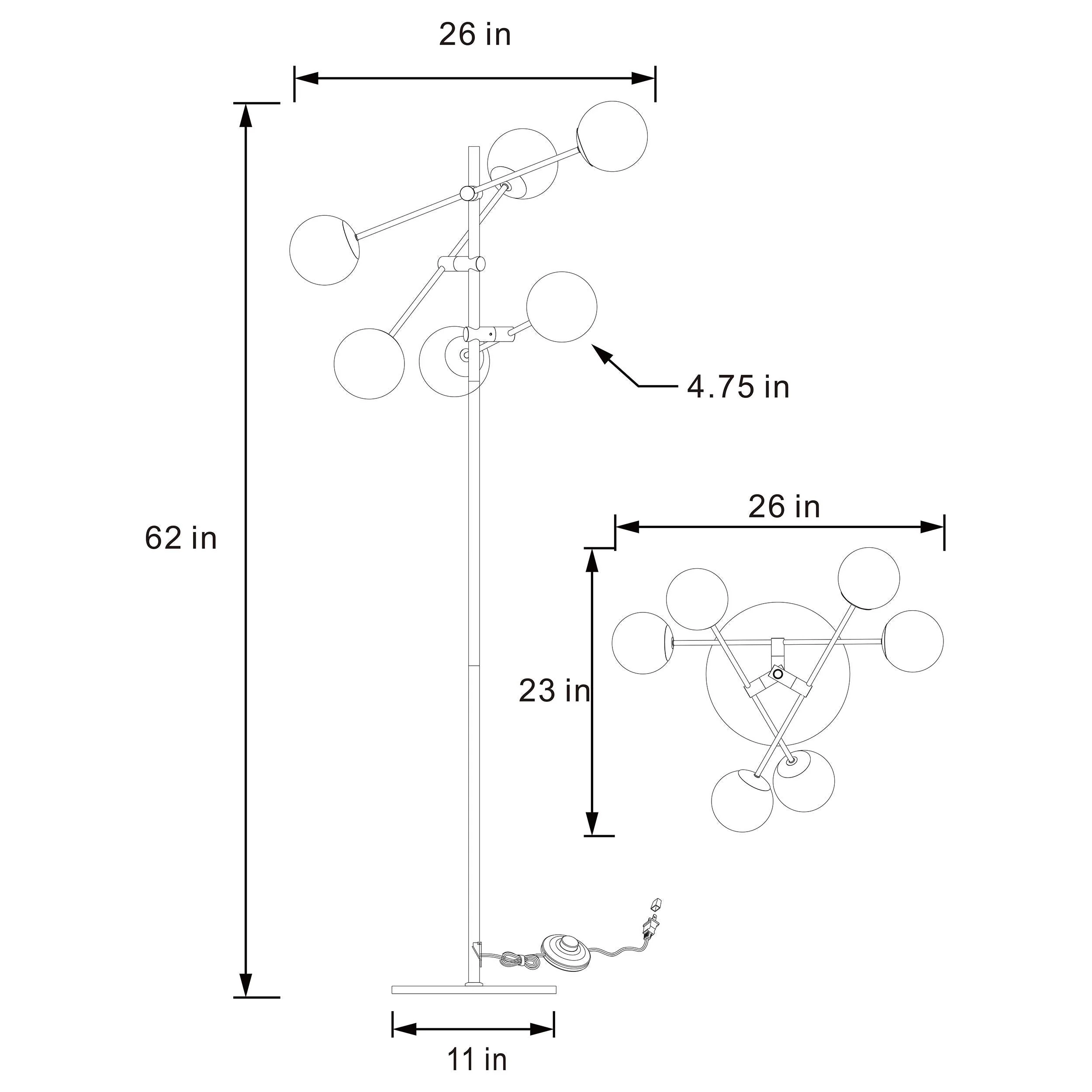 Exline Gold 62-inch Molecular Smoked Orb Metal Floor Lamp - Image 3