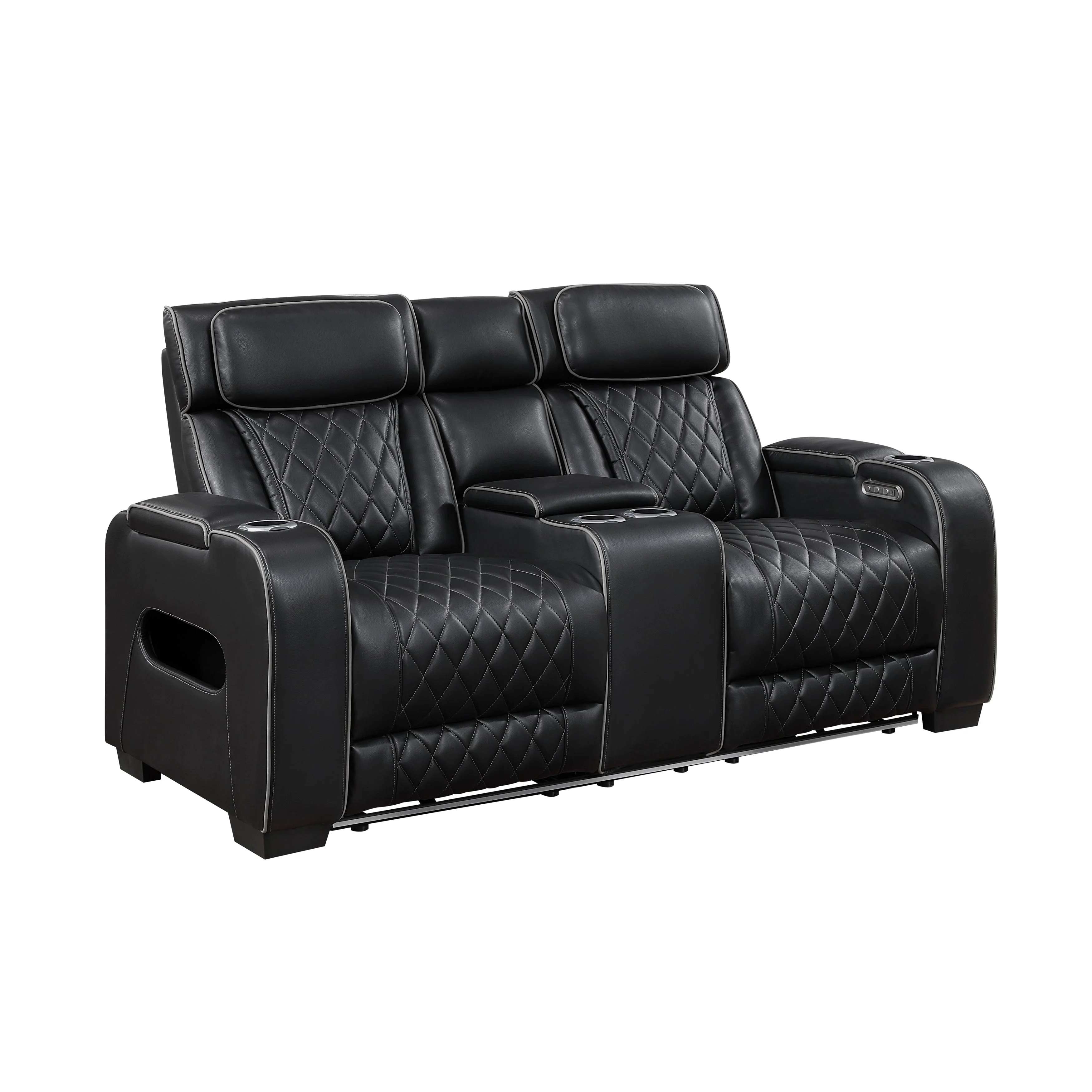 Fairway Black Power Double Reclining Loveseat with Center Console