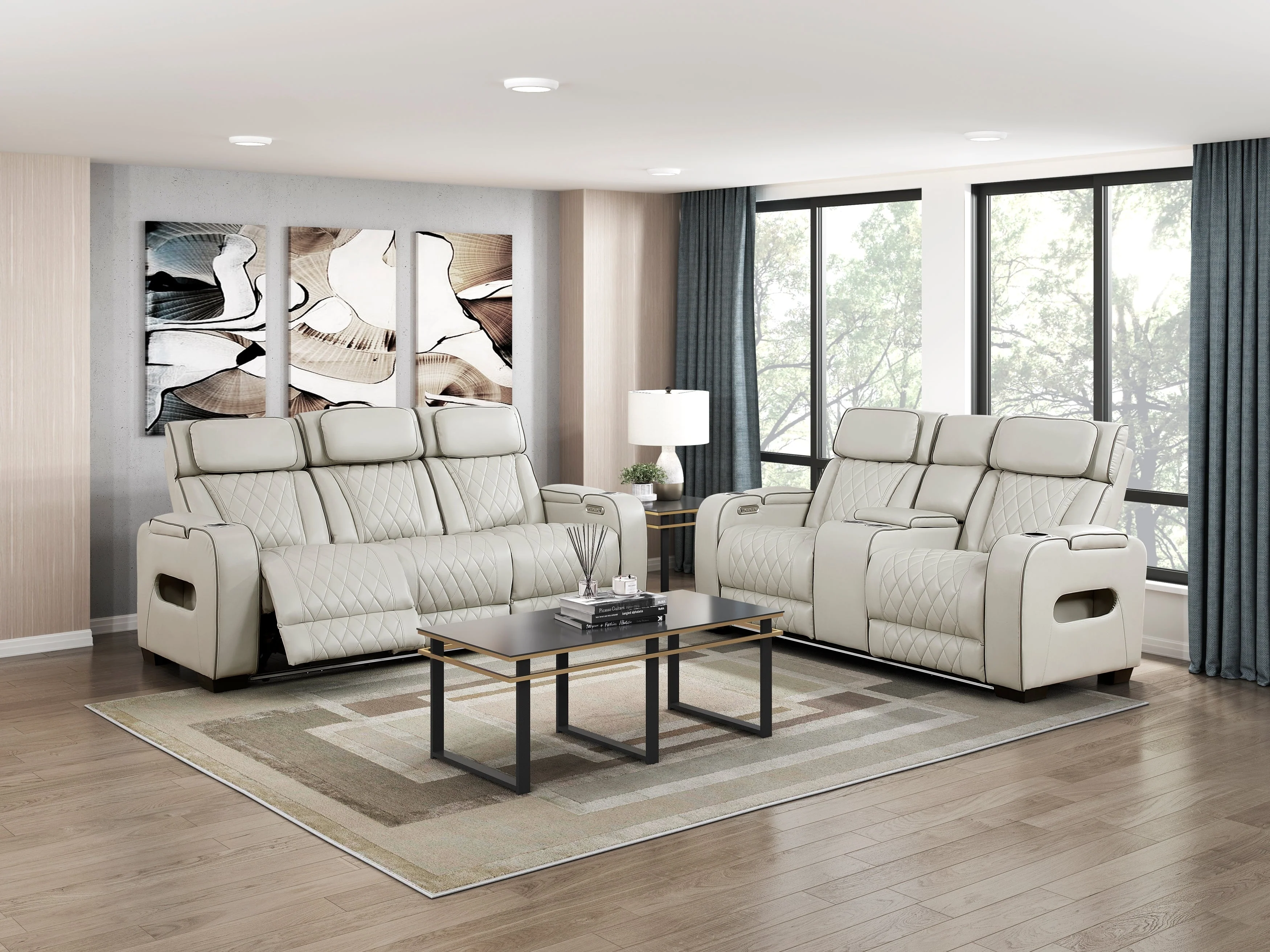 Fairway Taupe Power Double Reclining Loveseat with Center Console - Image 2