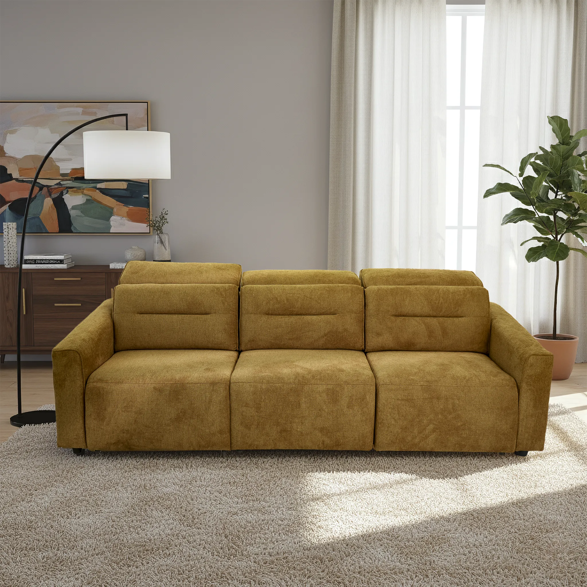 Falmouth Gold Fabric Power Slider Sofa - Image 3